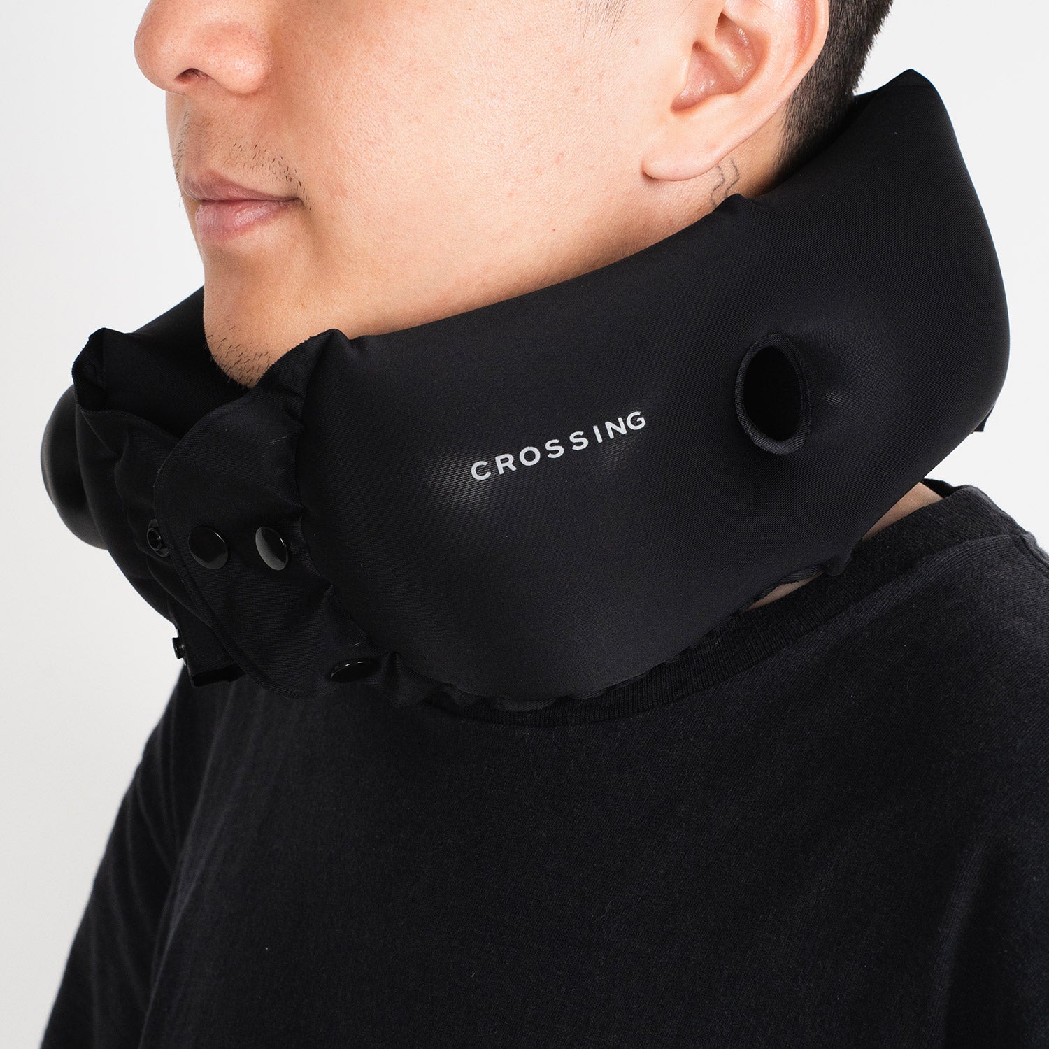 Crossing Inflatable Air Pump Neck Travel Pillow - Black