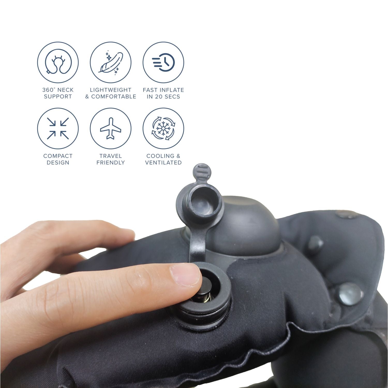 Crossing Inflatable Air Pump Neck Travel Pillow - Black