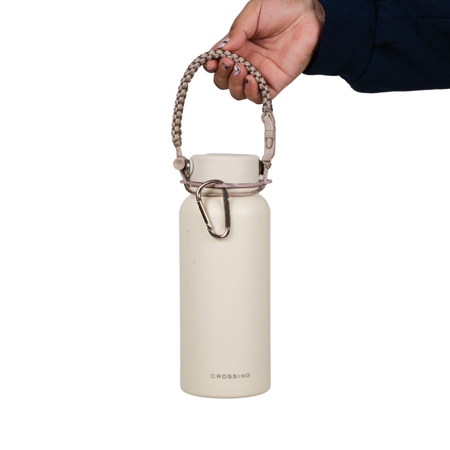 Crossing Paracord Bottle Carrier Strap with Carabiner - Beige