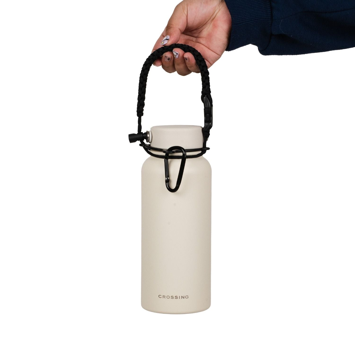 Crossing Paracord Bottle Carrier Strap with Carabiner - Black