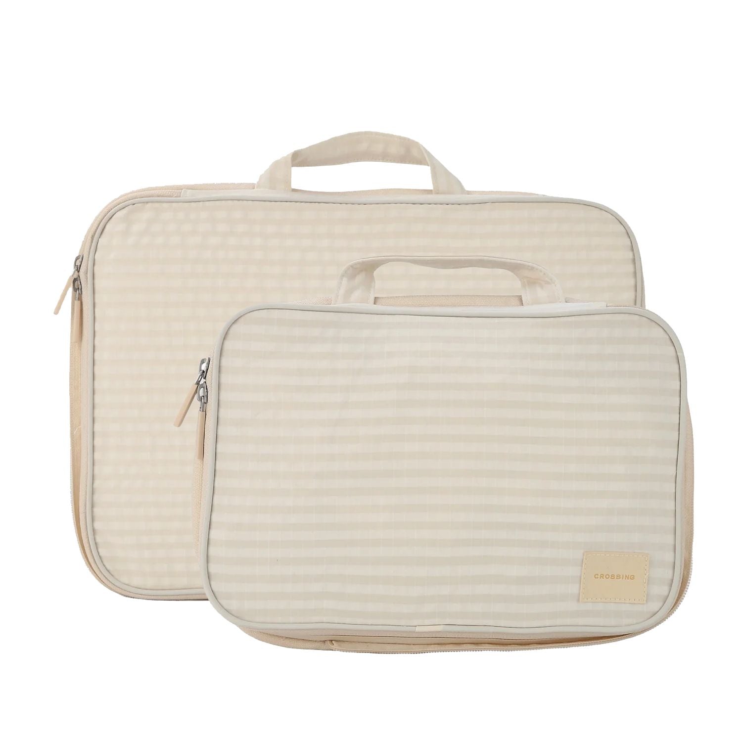 Crossing Waterproof Rayon Checked Compression Packing Cube Set (2-Piece Set) - Beige