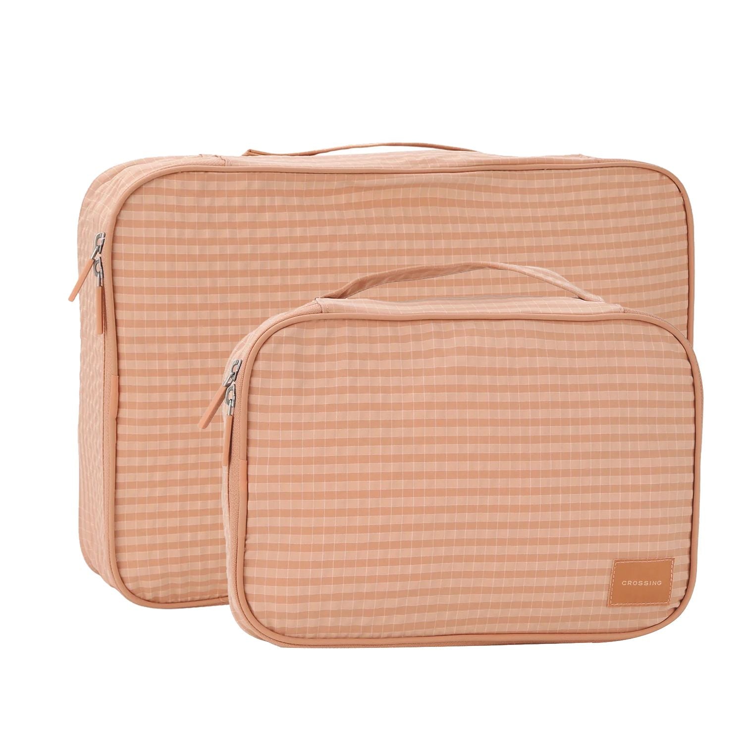 Crossing Waterproof Rayon Checked Packing Cube Set (2-Piece Set) - Coral