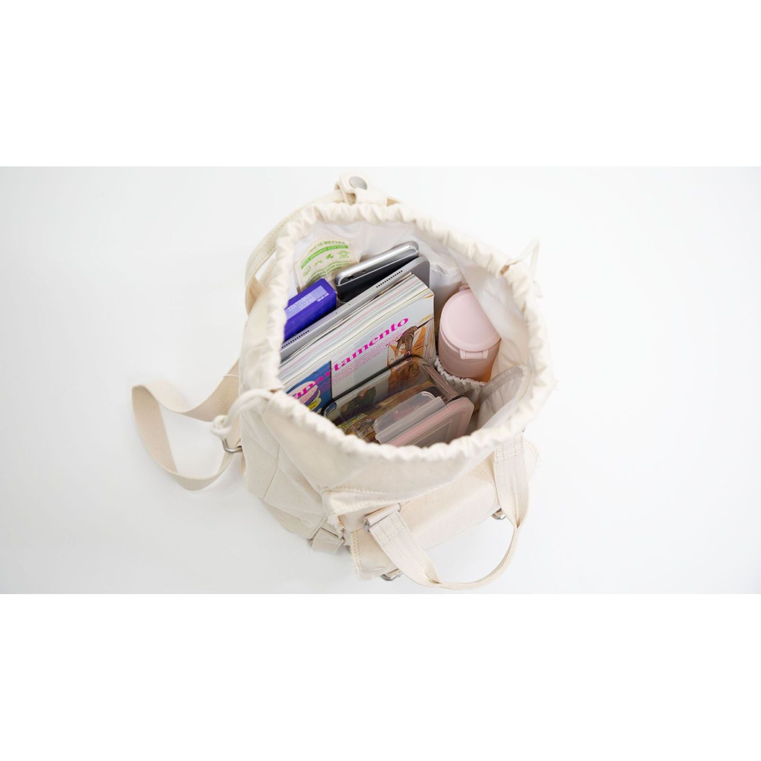 Doughnut Macaroon Mini Drawstring Organic Cotton Series Backpack - Beige