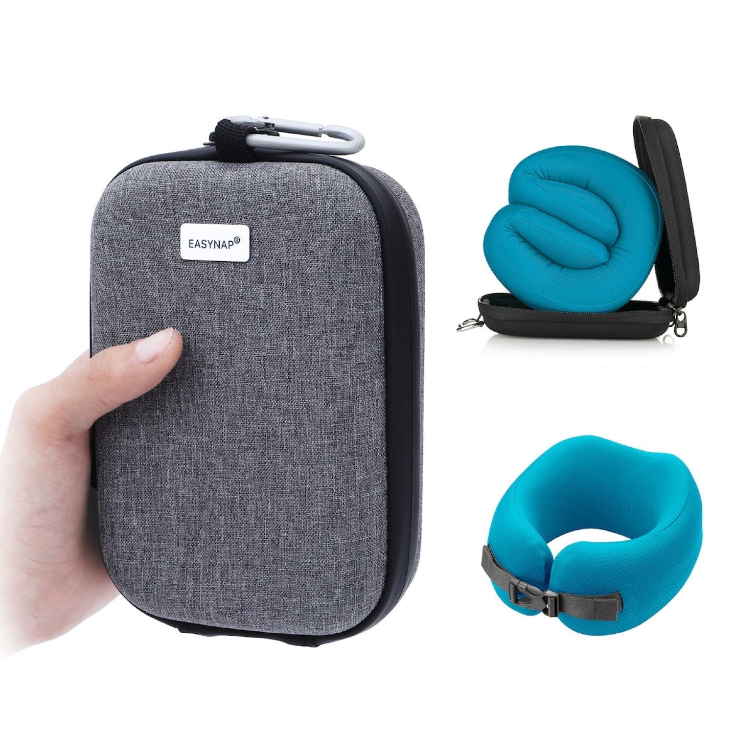 Easynap Foldable Pocket Travel Neck Pillow With Pouch Large - Algiers Blue (Turquoise)