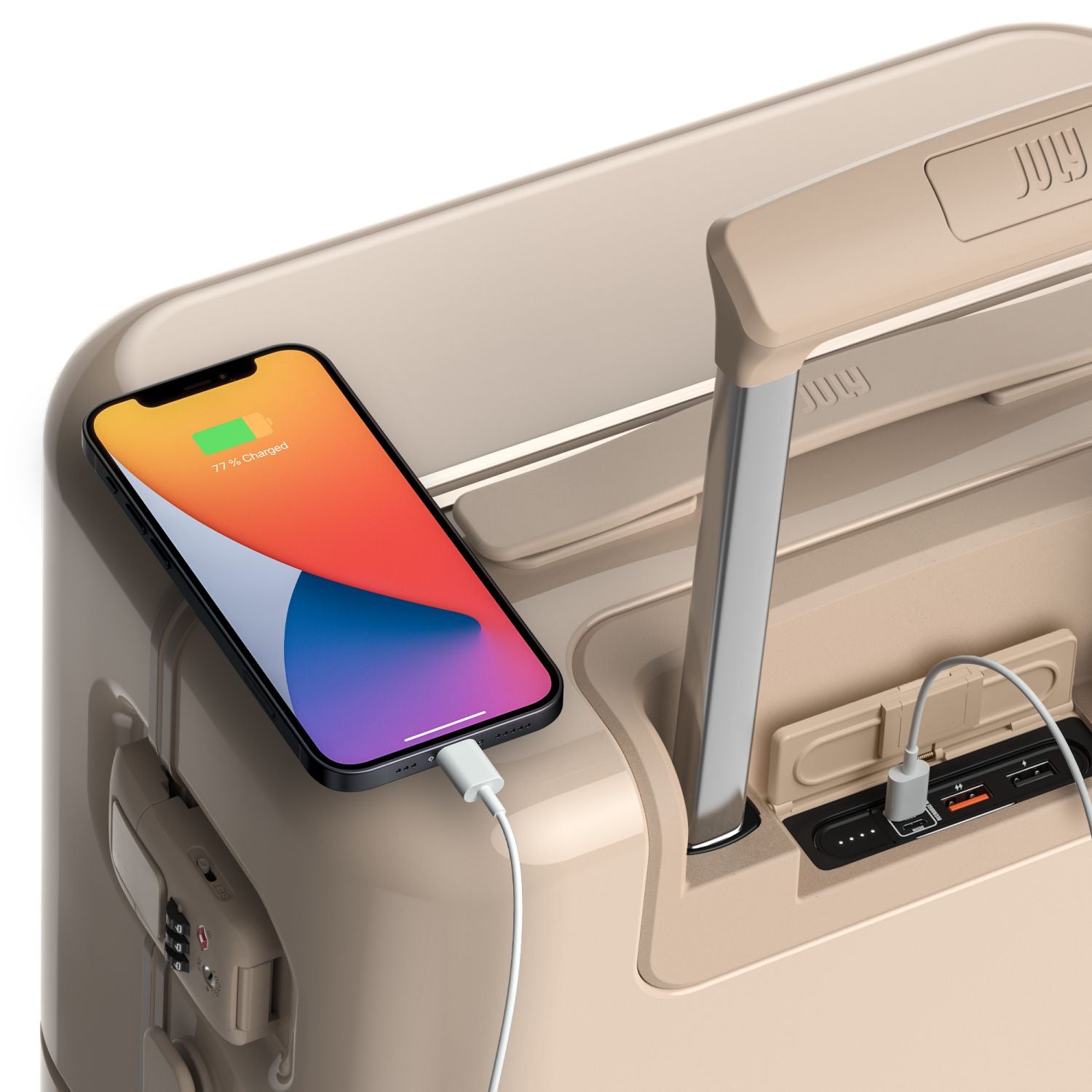 July Carry On Trunk Polycarbonate 21" Luggage With Fast Charge Usb-C Cable - Sand