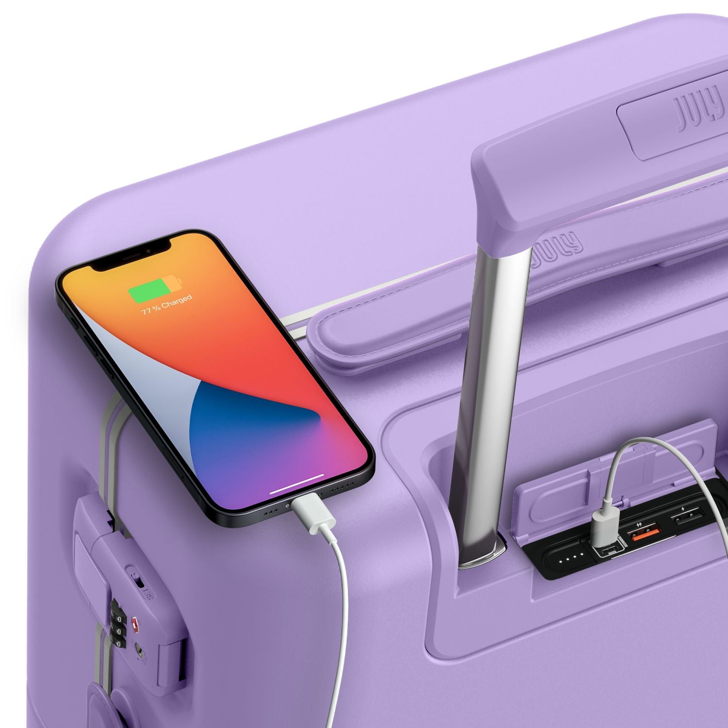July Carry On Trunk Polycarbonate 21" Luggage With Fast Charge USB-C Cable - Lilac