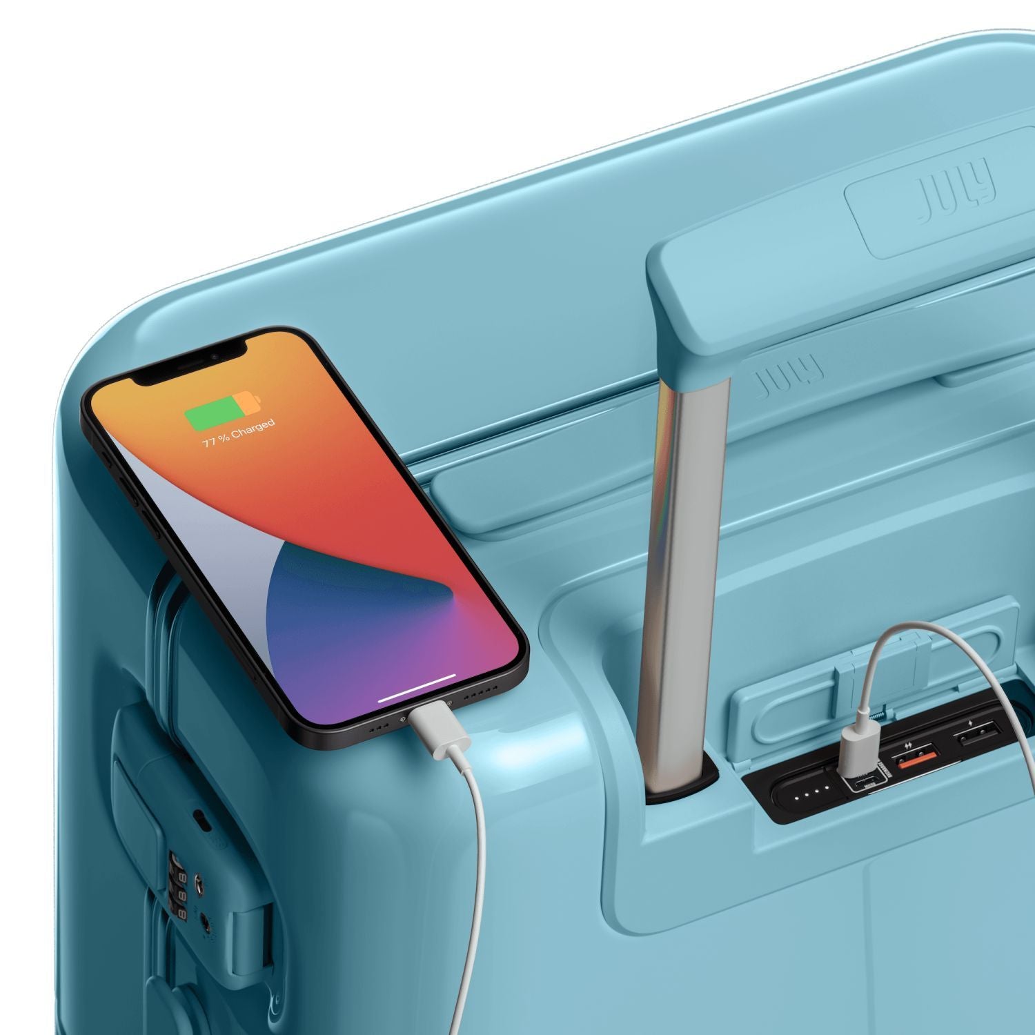 July Carry On Trunk Polycarbonate 21" Luggage With Fast Charge Usb-C Cable - Coastal Blue