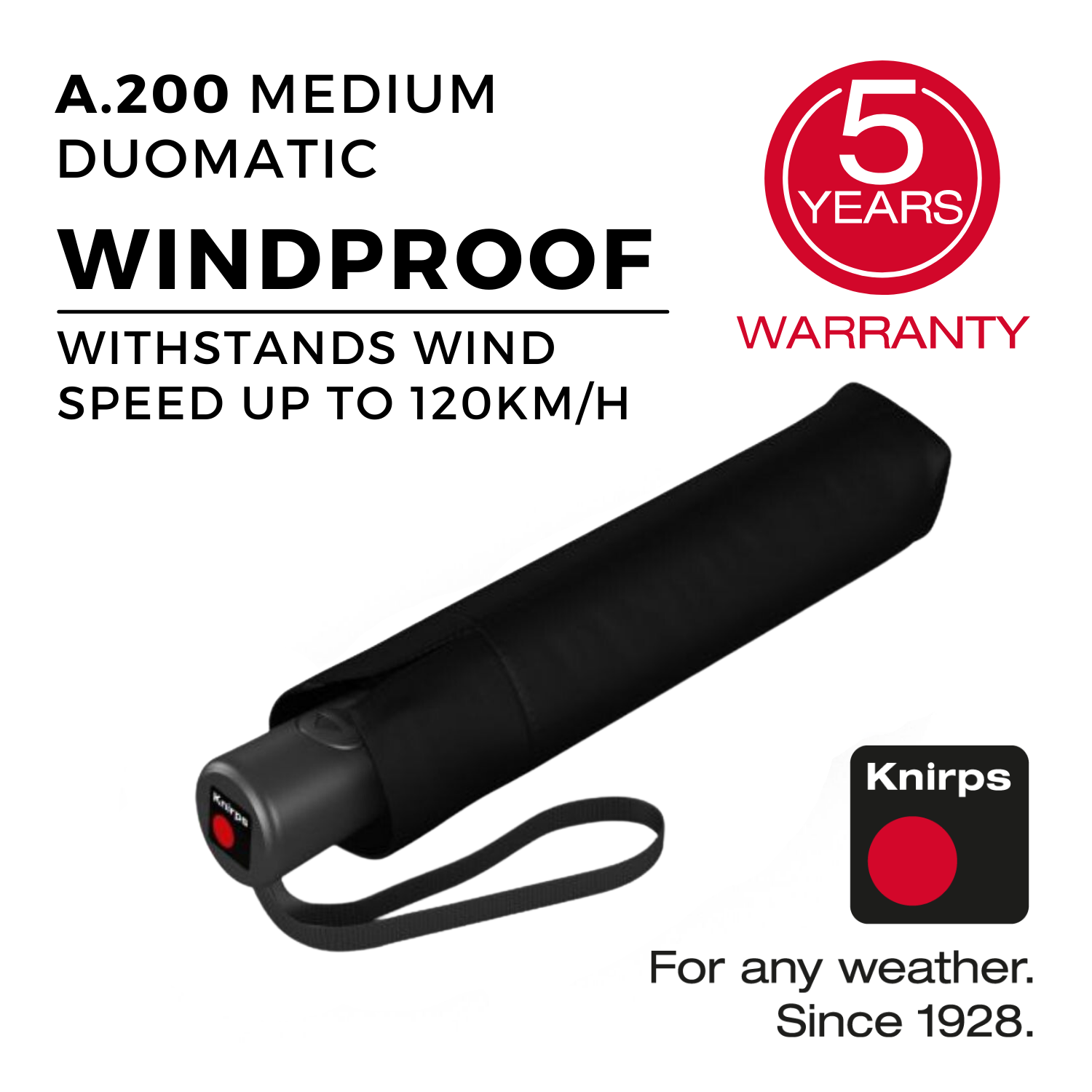 Knirps A.200 Medium Duomatic Umbrella V2 - Black