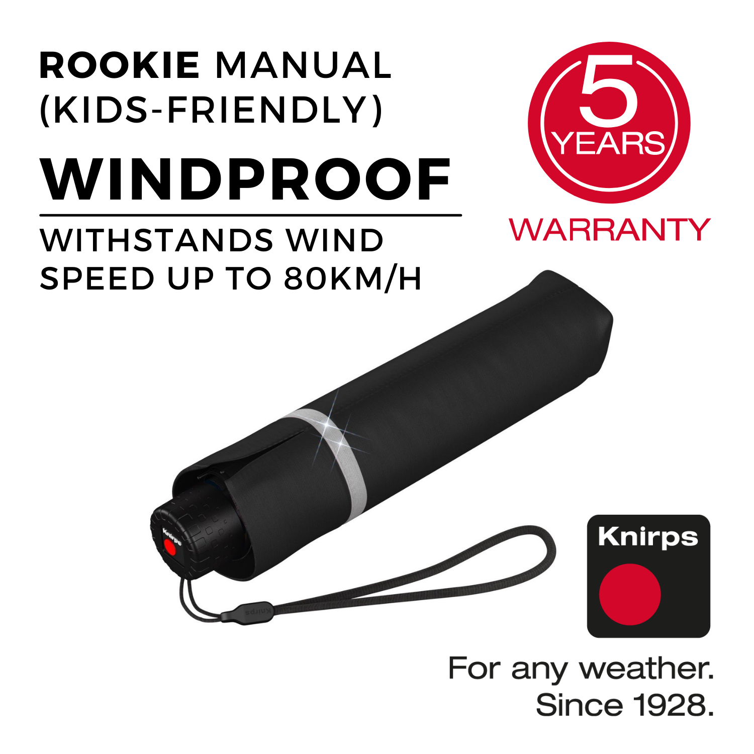 Knirps Rookie Manual Reflective Umbrella - Black