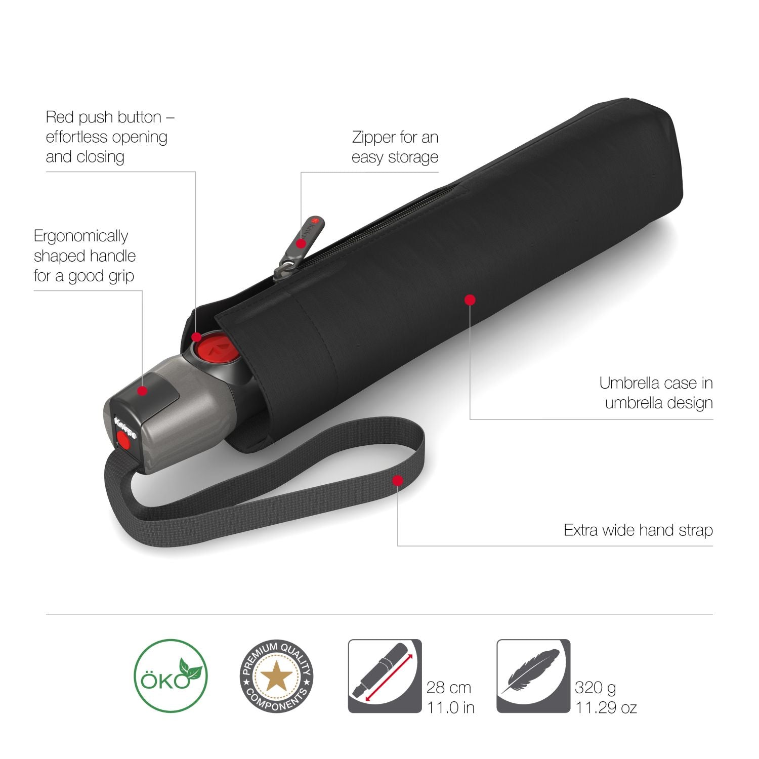 Knirps T.200 Medium Duomatic (UV Protection) - Black