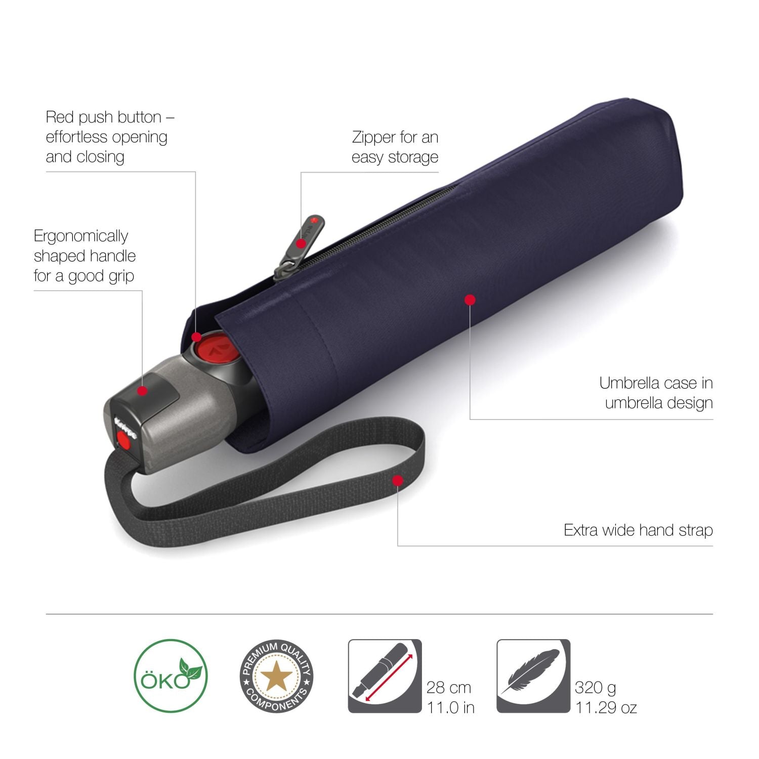 Knirps T.200 Medium Duomatic (UV Protection) Umbrella - Navy