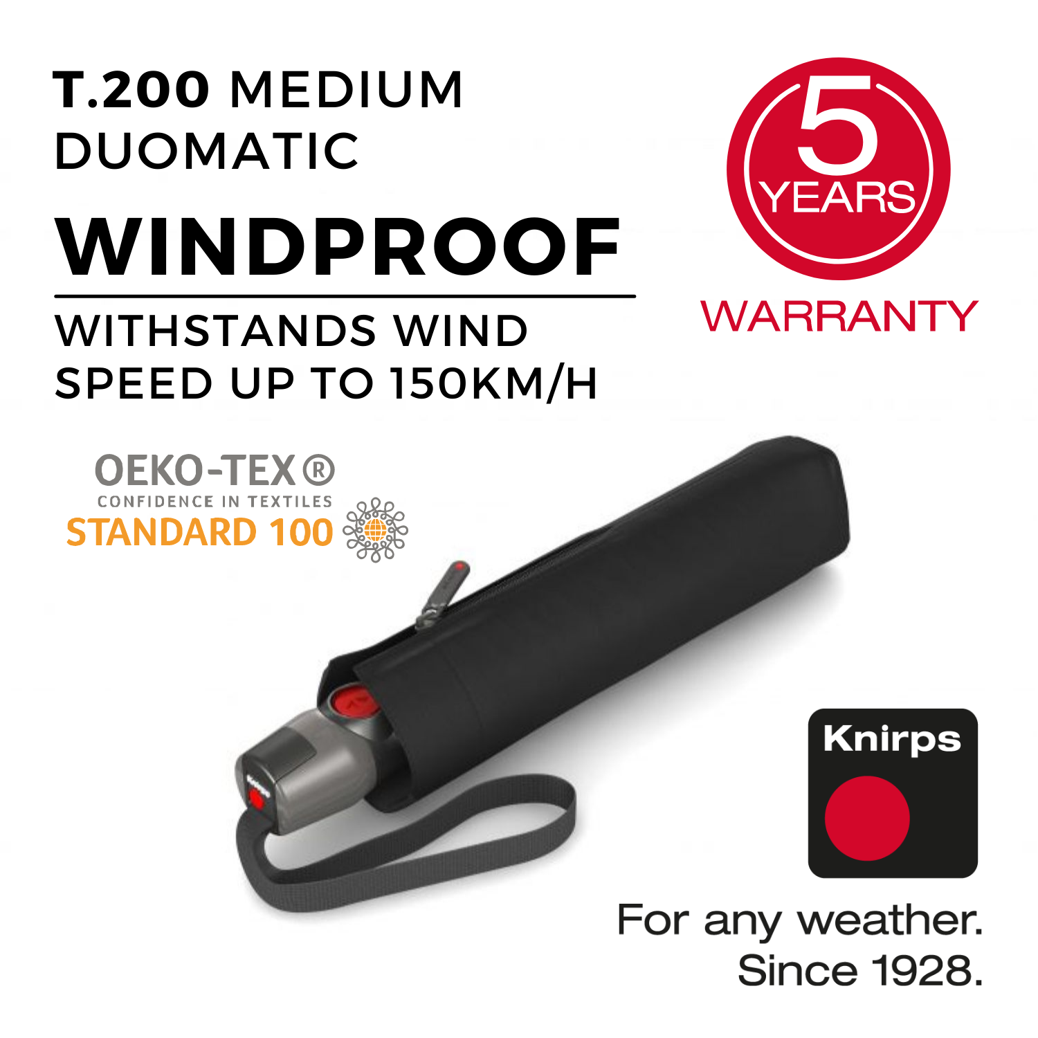 Knirps T.200 Medium Duomatic Umbrella - Black