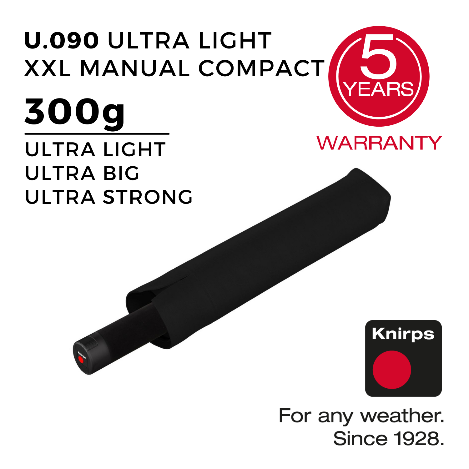 Knirps U.090 Ultralight XXL Manual Compact Umbrella - Black