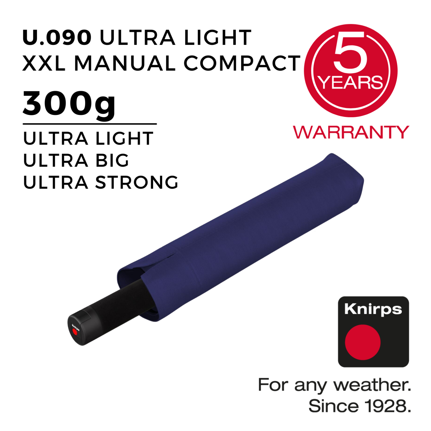 Knirps U.090 Ultralight XXL Manual Compact (UV Protection) - Navy / Black Inner Coating