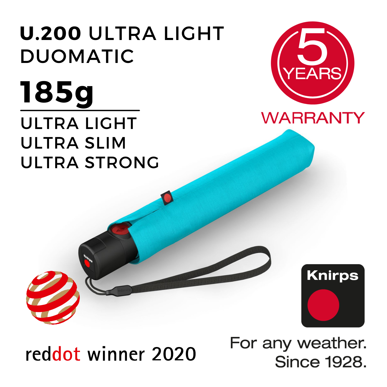 Knirps U.200 Ultra Light Duomatic Umbrella - Aqua