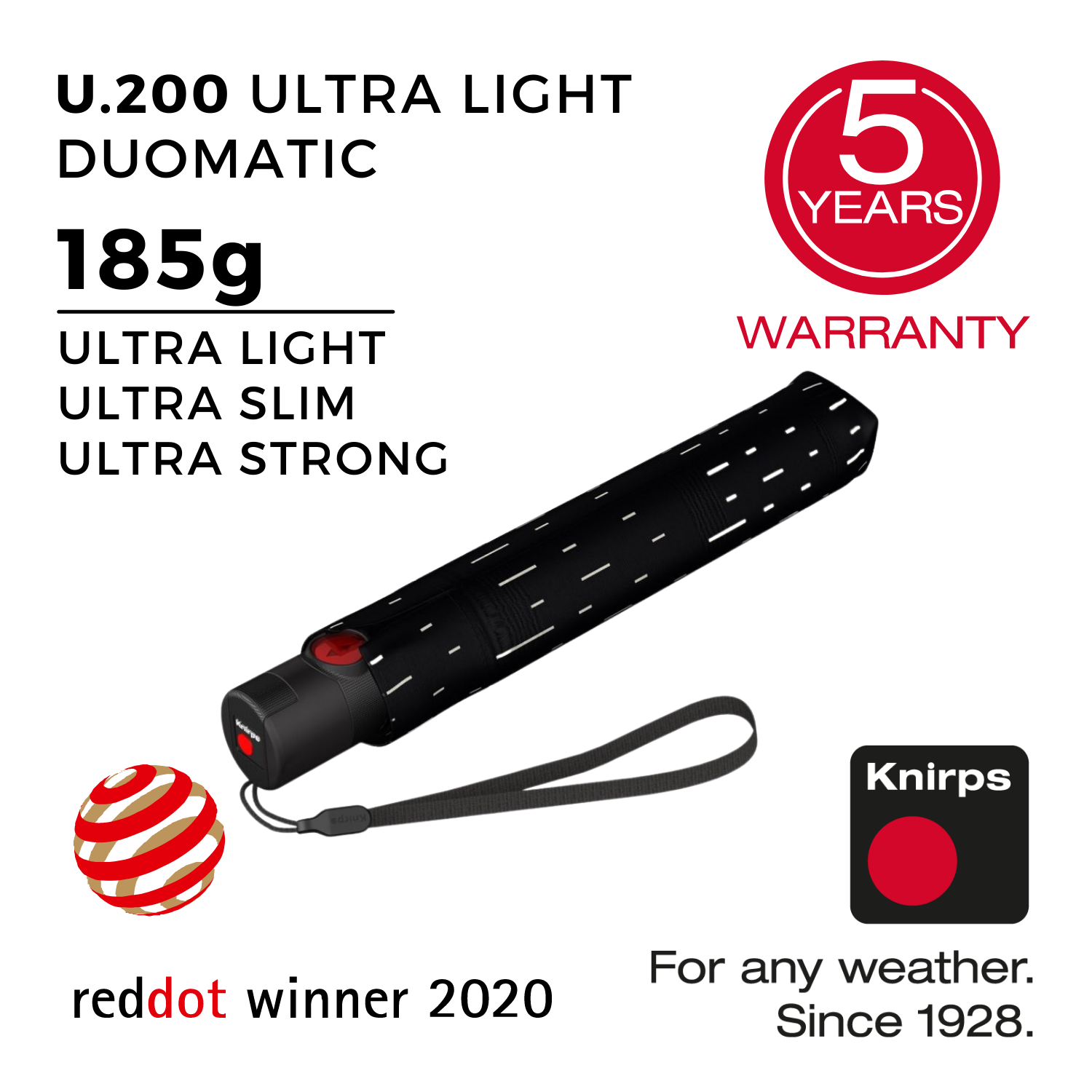 Knirps U.200 Ultra Light Duomatic Umbrella - Rain Black (Print)