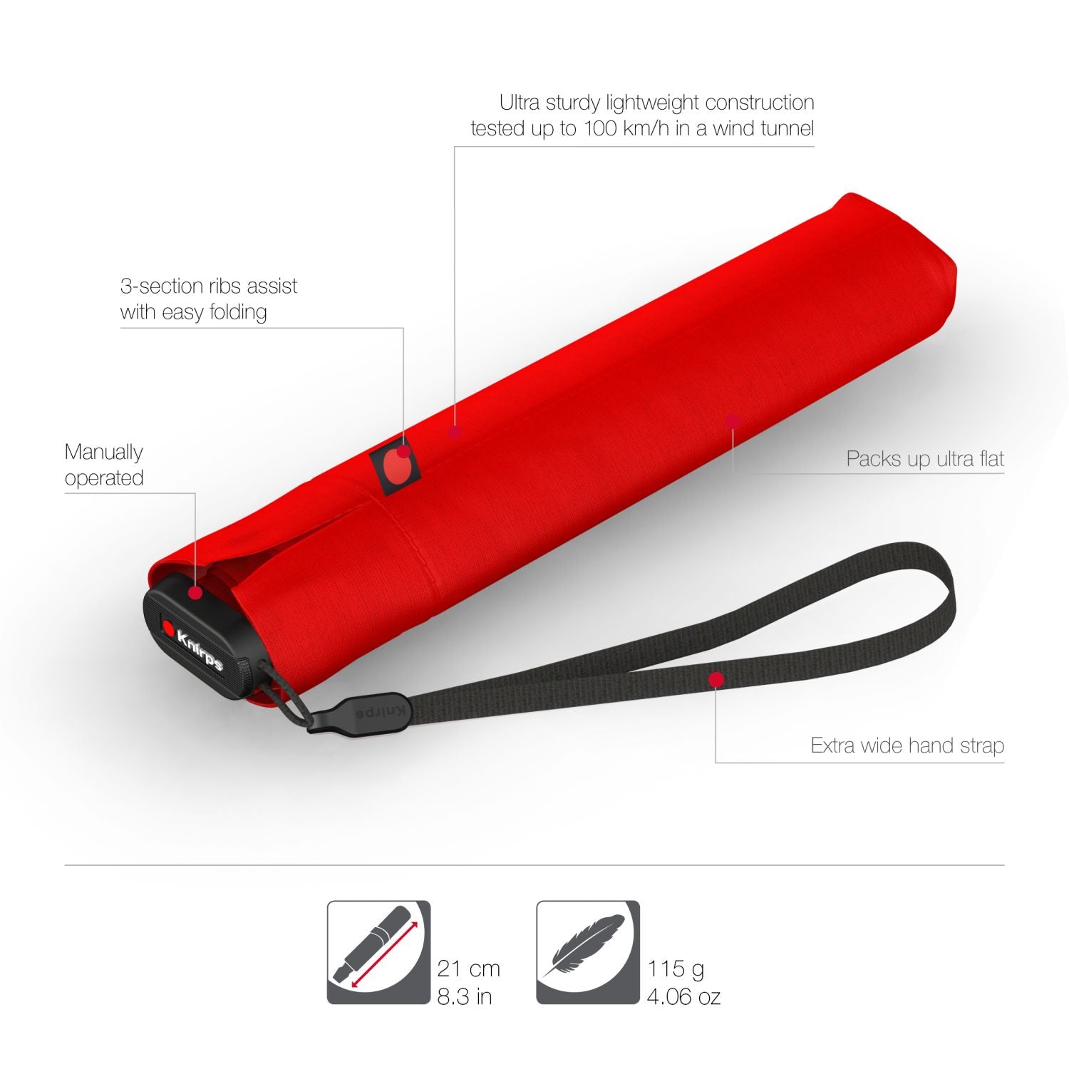 Knirps US.050 Ultra Light Slim Manual Umbrella - Red
