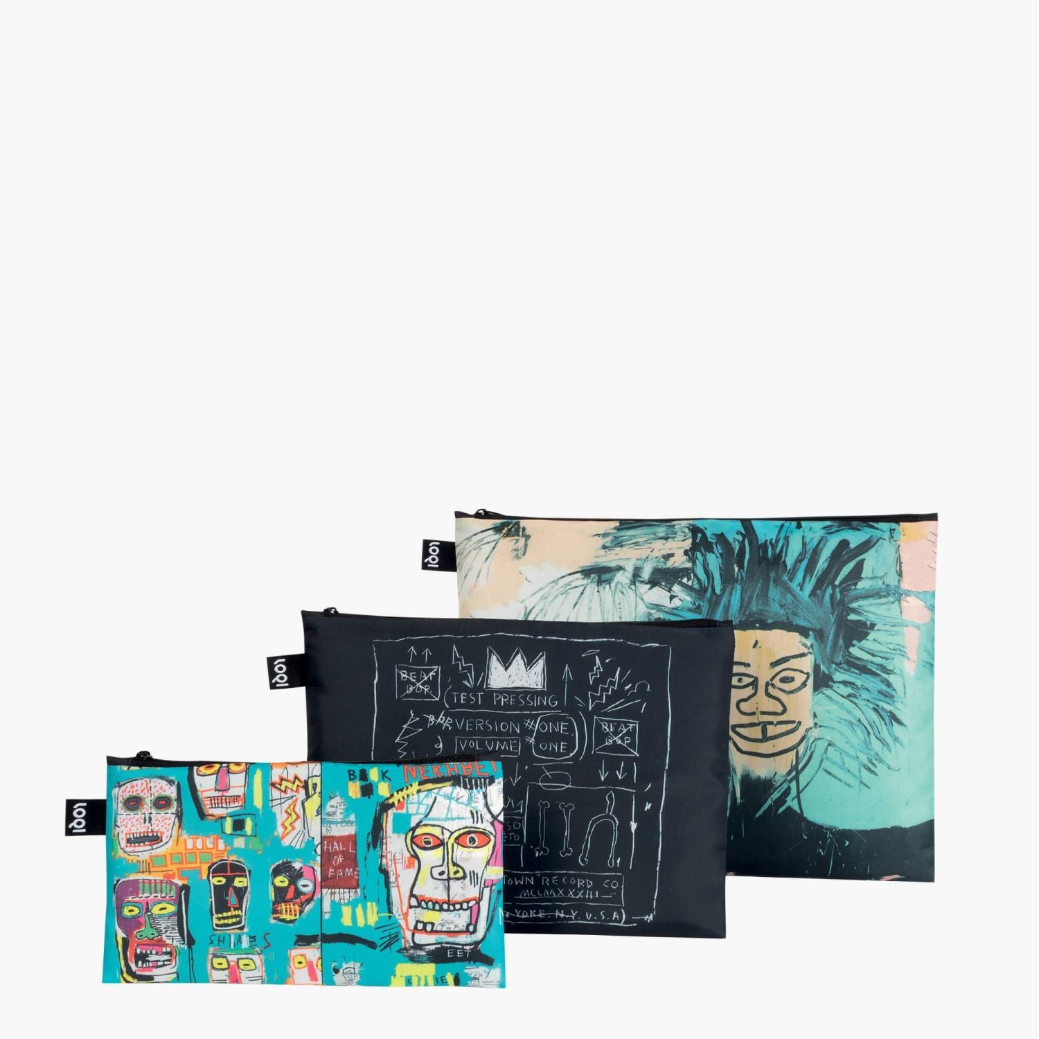 LOQI Museum Zip Pockets Jean Michel Basquiat Skull, Crown, Warhol Recycled