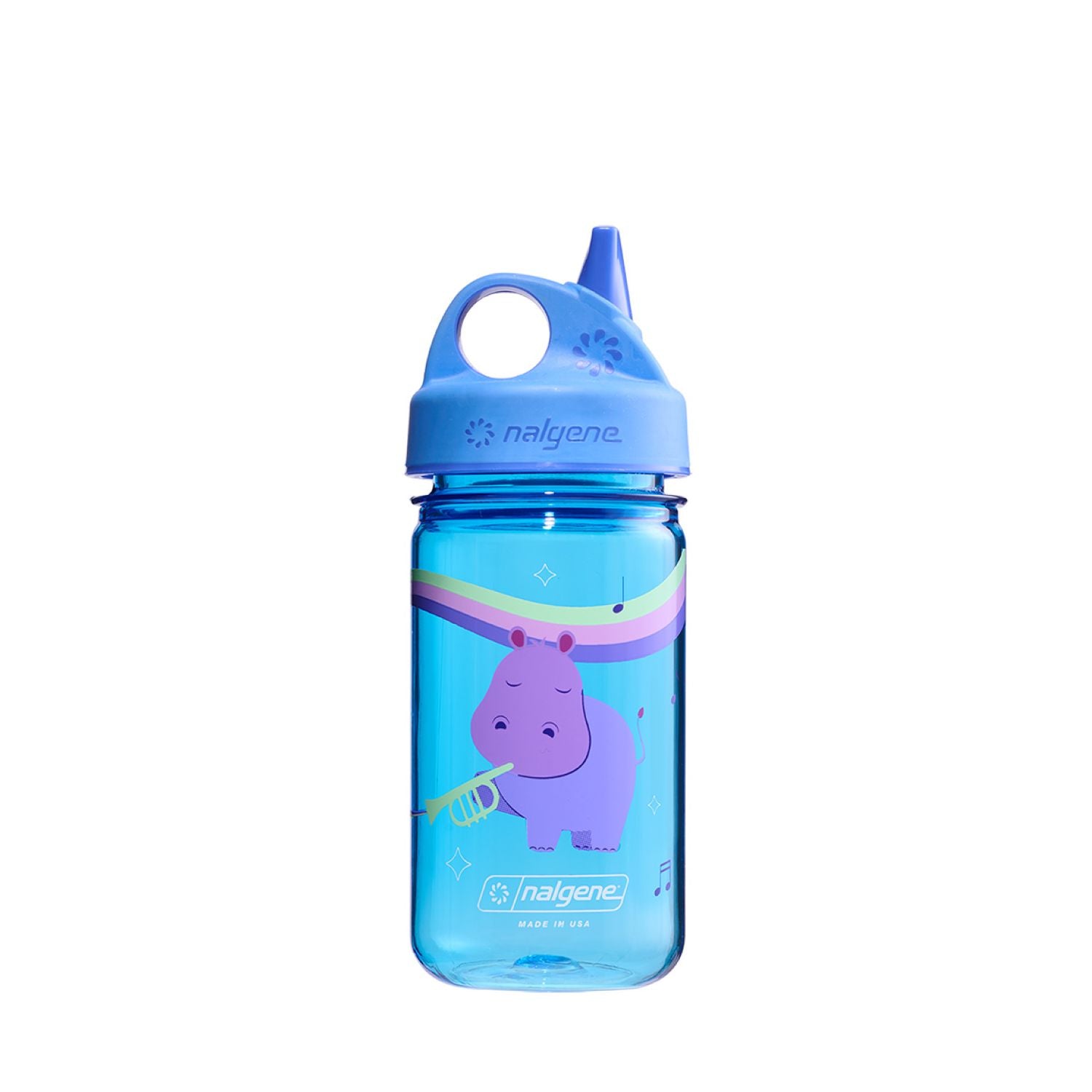 Nalgene 12oz Kids Grip-N-Gulp Sustain Graphic Water Bottle - Blue Musical Hippo