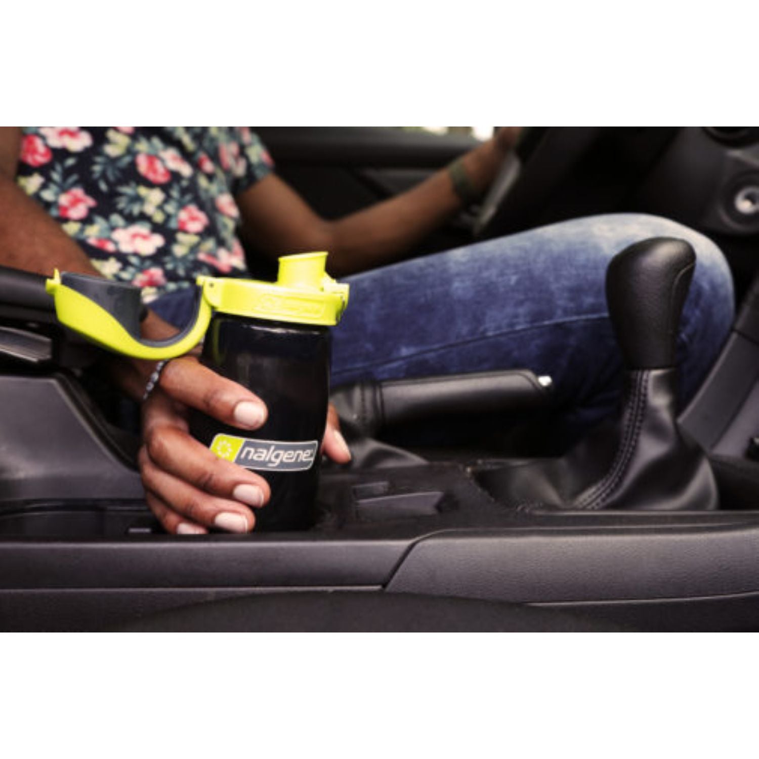 Nalgene 24oz On-The-Fly (OTF) Sustain Water Bottle - Charcoal with Lime Charcoal Cap