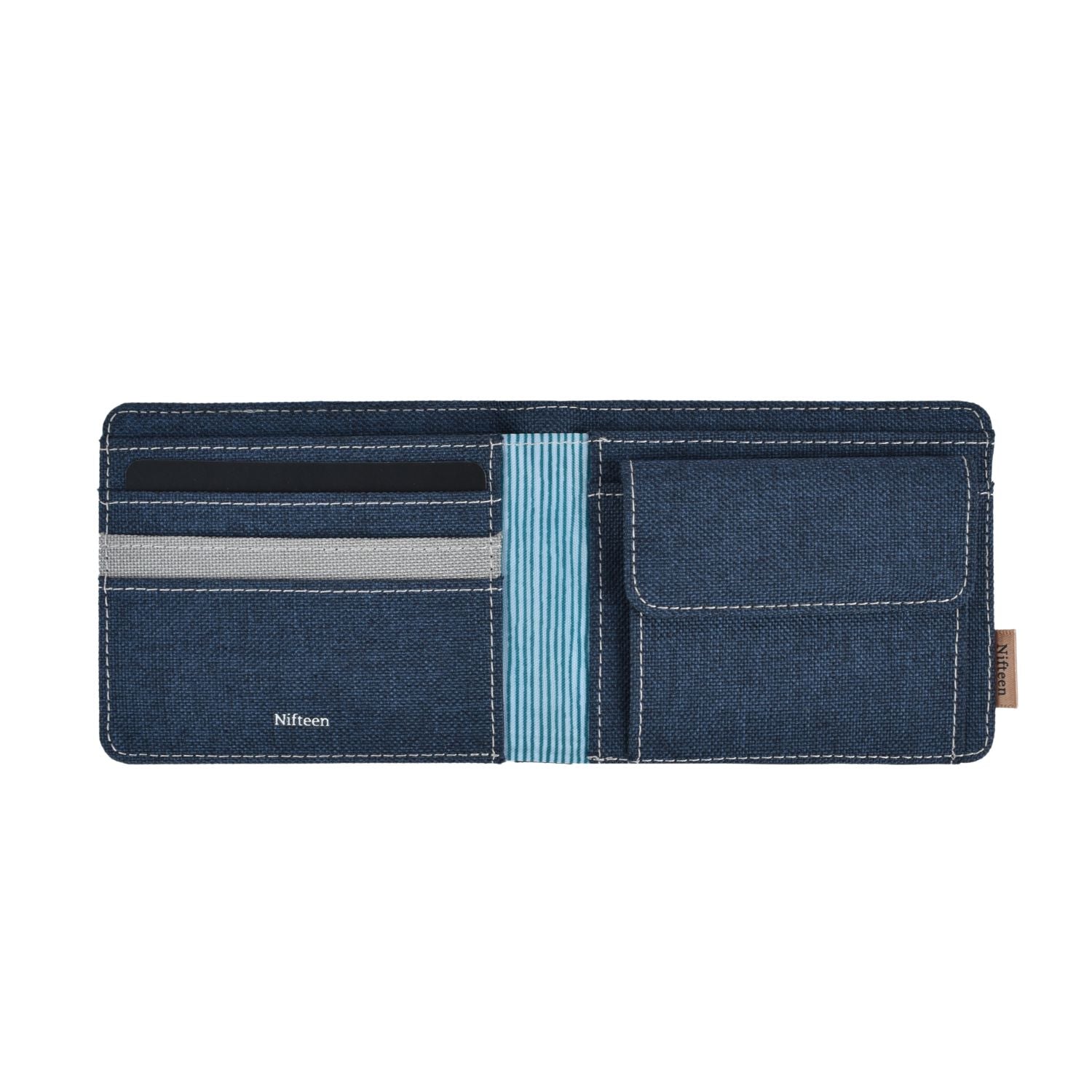 Nifteen London Billfold Wallet With Coin Purse - Navy With Grey Lining