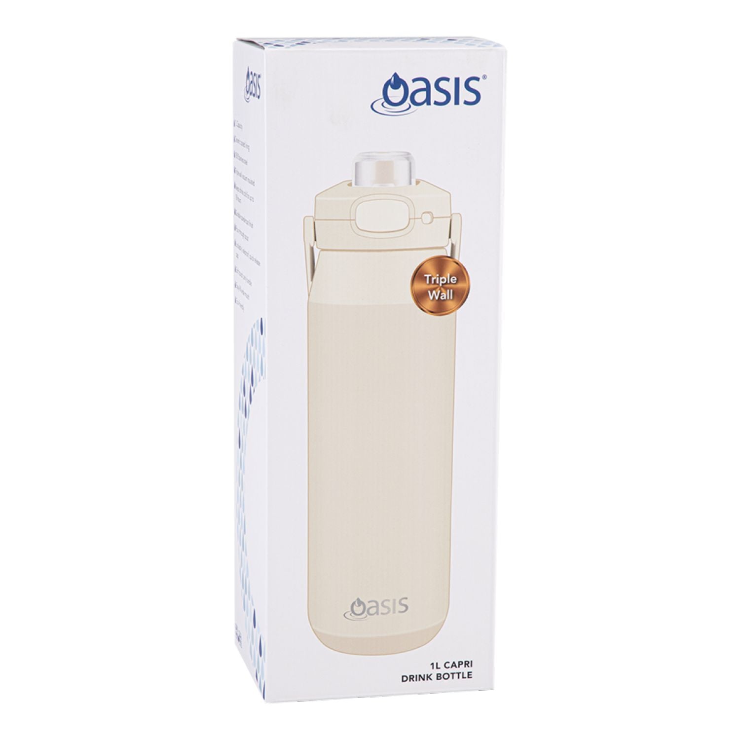 Oasis Ceramic Stainless Steel Triple Wall Capri Quick Release Drink Bottle 1L - Alabaster