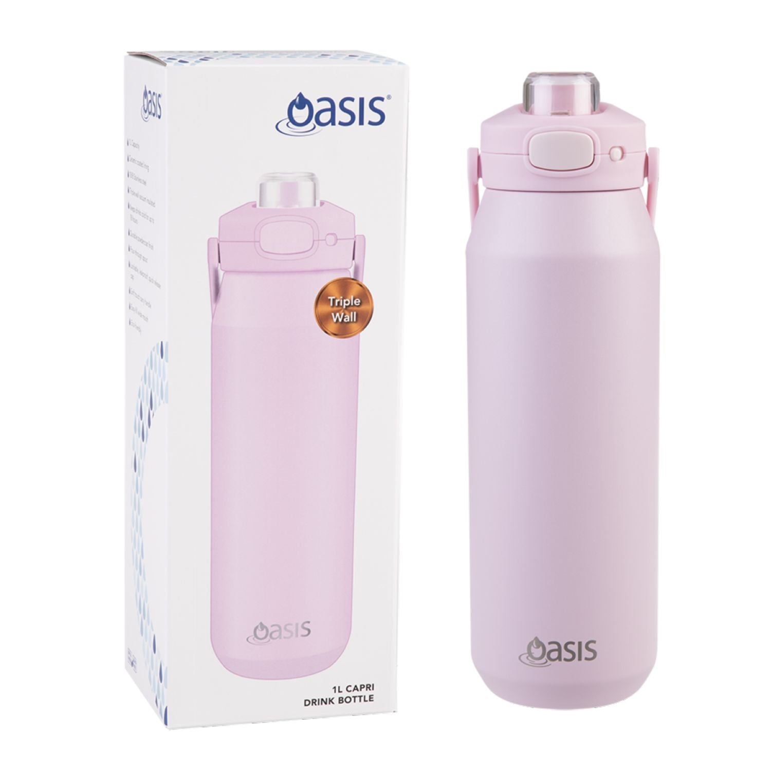 Oasis Ceramic Stainless Steel Triple Wall Capri Quick Release Drink Bottle 1L - Pink Lemonade