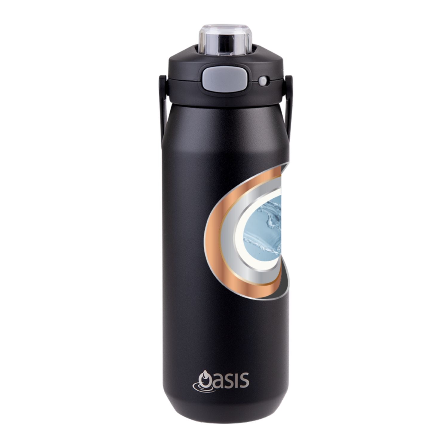 Oasis Ceramic Stainless Steel Triple Wall Capri Quick Release Drink Bottle 750ML - Black