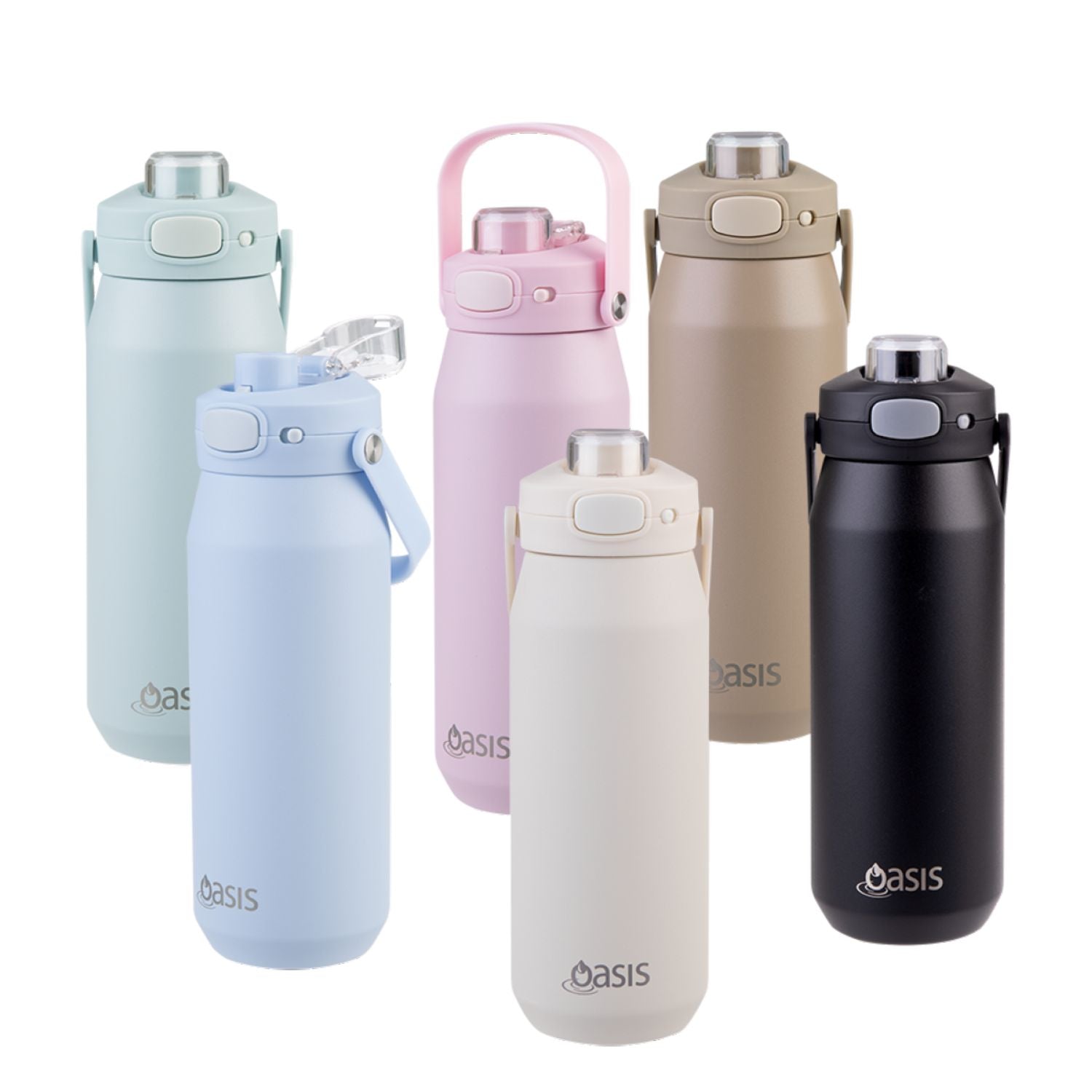 Oasis Ceramic Stainless Steel Triple Wall Capri Quick Release Drink Bottle 750ML - Latte