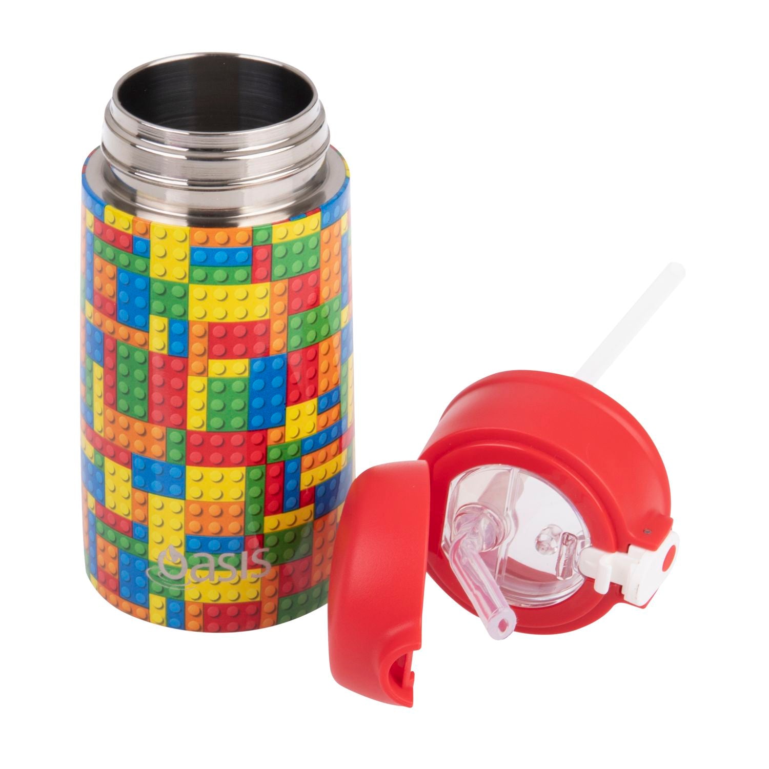 Oasis Kids' Drink Bottle with Sipper Silicone Straw 400ML - Bricks