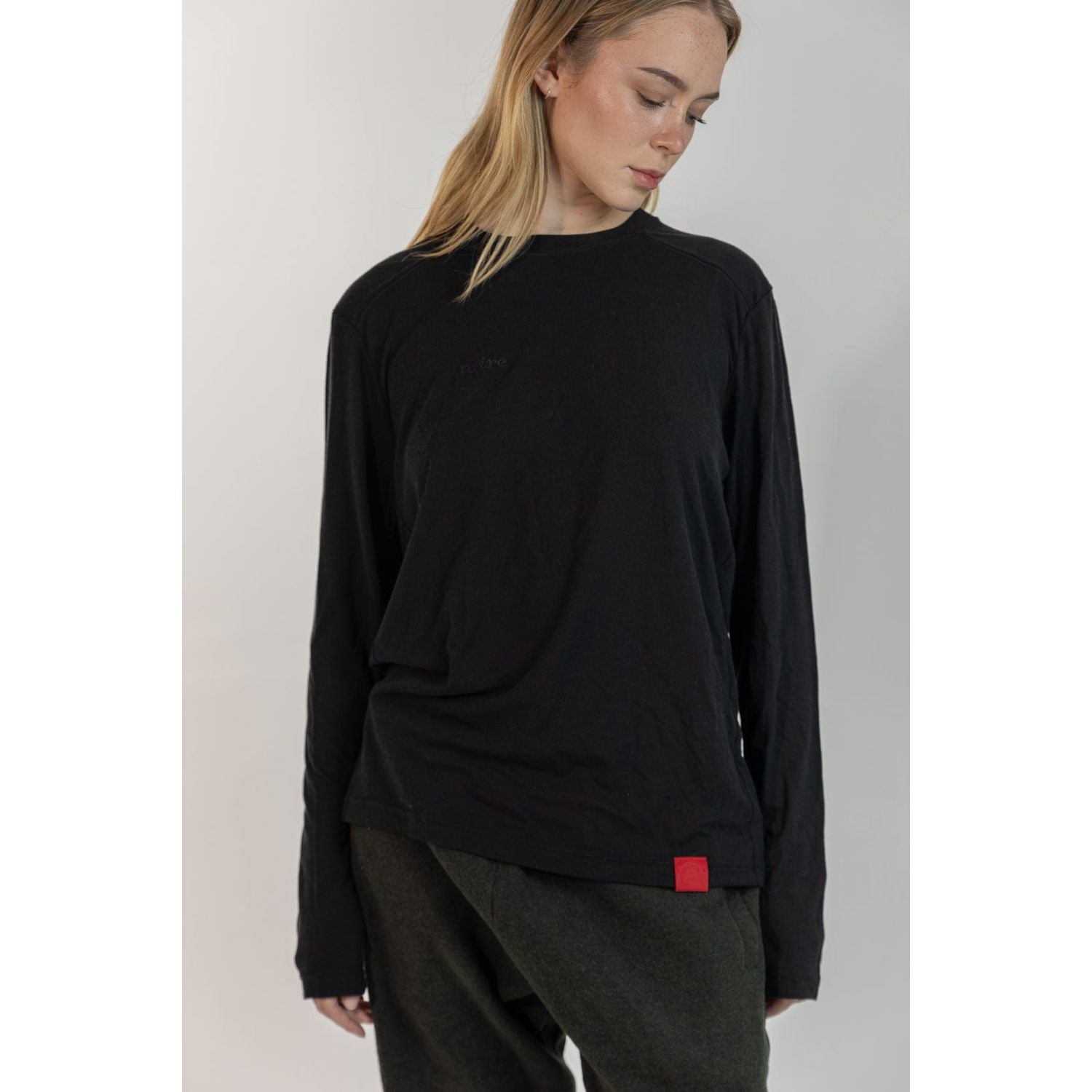 Paire Merino Wool-Blend Unisex Long Sleeve T-Shirt (Black) - L