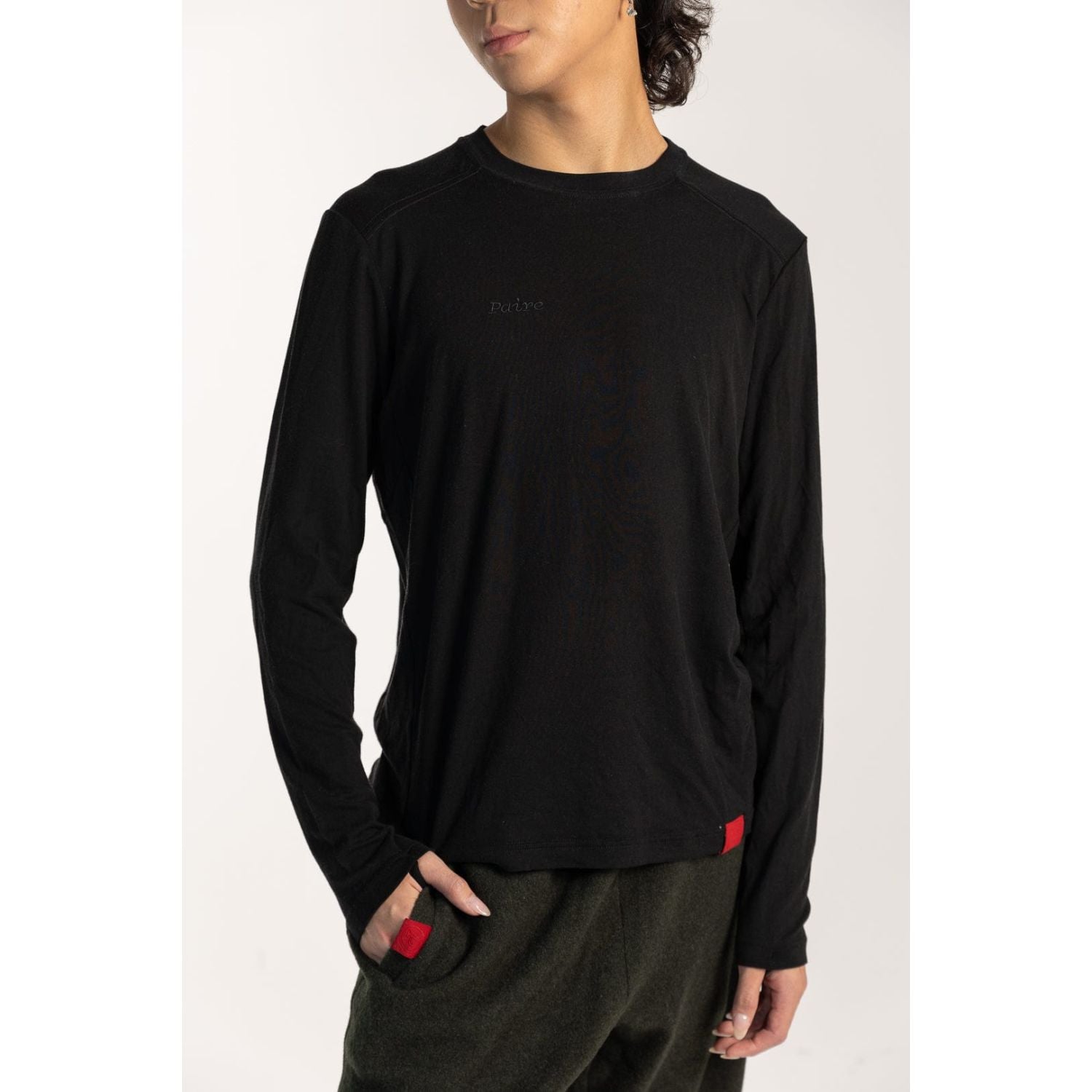 Paire Merino Wool-Blend Unisex Long Sleeve T-Shirt (Black) - L