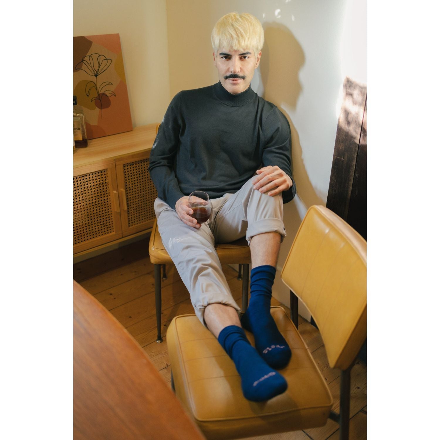 Paire Merino Wool-Blend Loose Top Calf Sock (Stormy Blue) - M