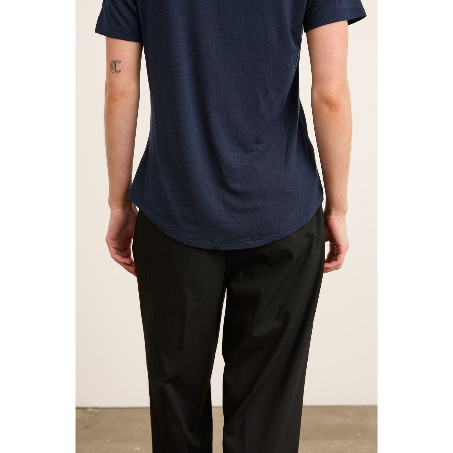 Paire Women's Merino Wool-Blend Crew Neck T-Shirt (Navy) - S