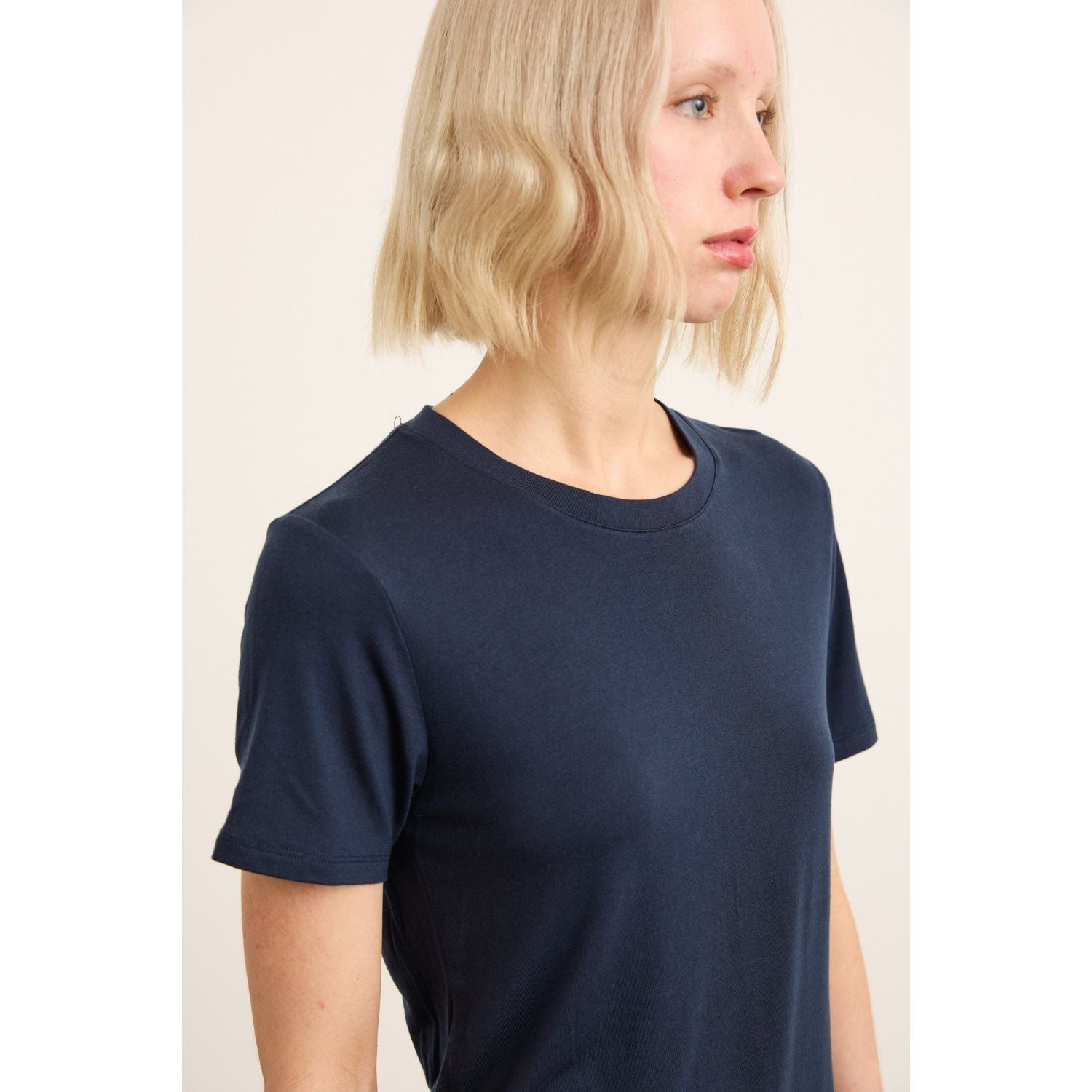 Paire Women's Merino Wool-Blend Crew Neck T-Shirt (Navy) - S