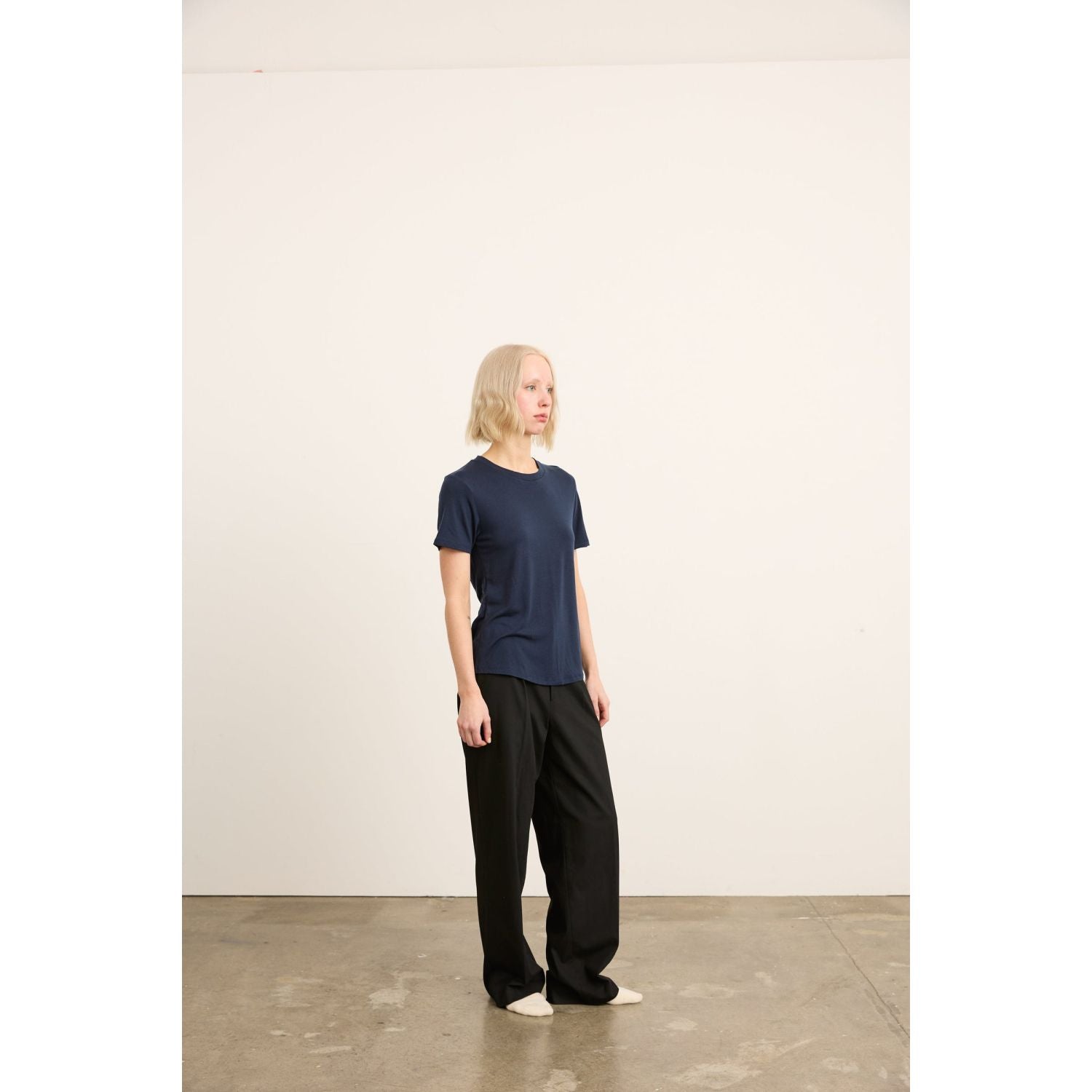 Paire Women's Merino Wool-Blend Crew Neck T-Shirt (Navy) - S