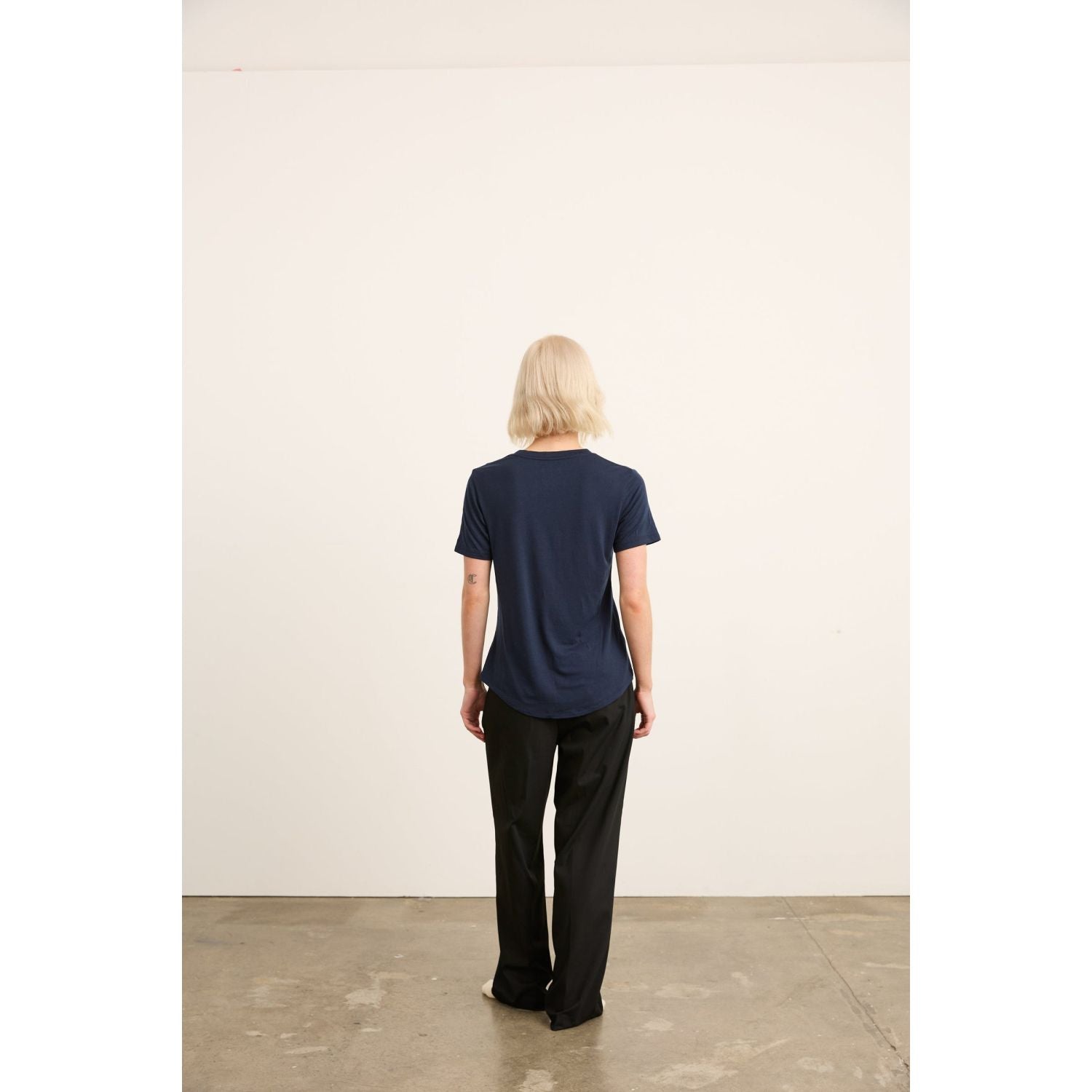 Paire Women's Merino Wool-Blend Crew Neck T-Shirt (Navy) - S