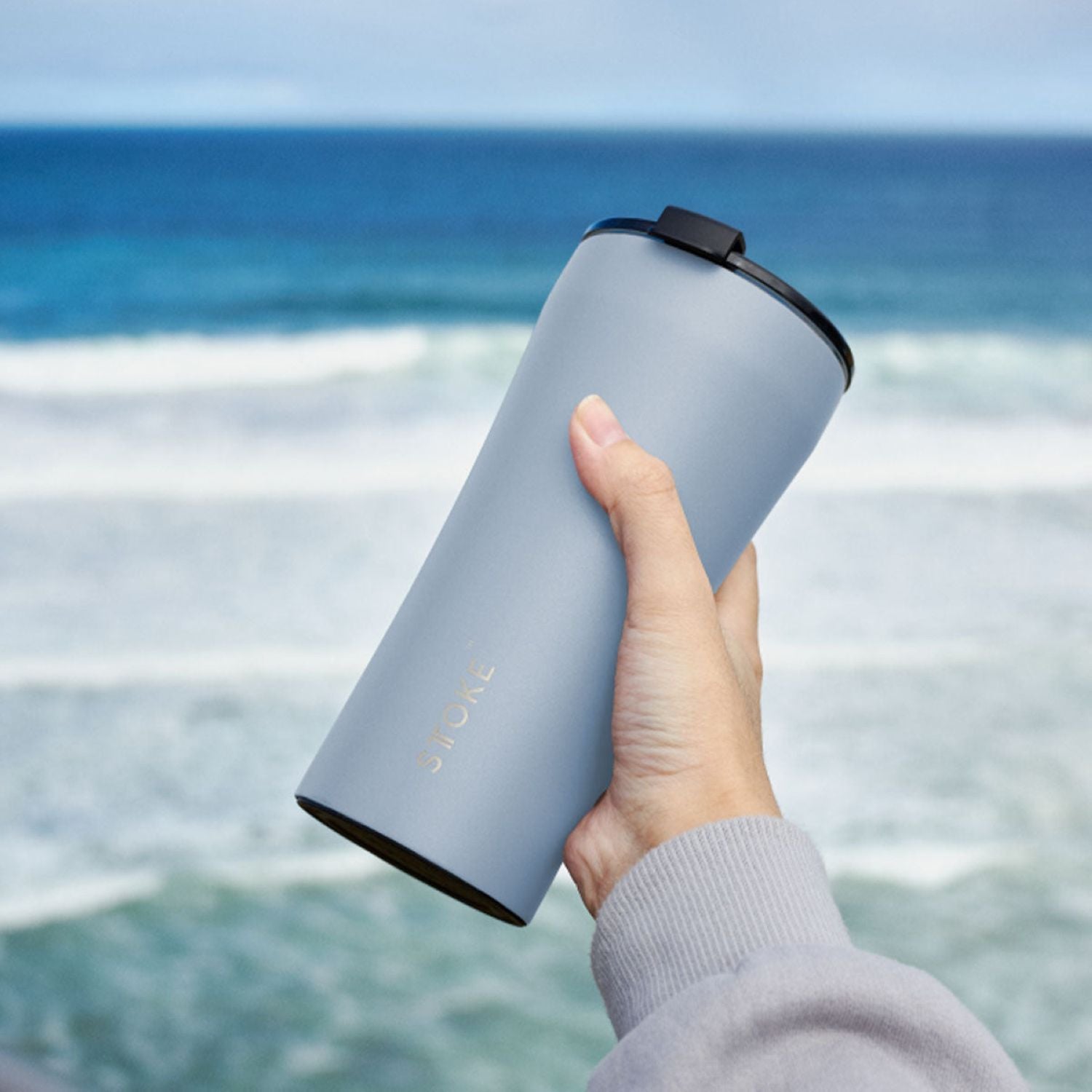 STTOKE Limited Edition Leakproof Ceramic Insulated Cup Powder Coating 12oz - Bondi Blue