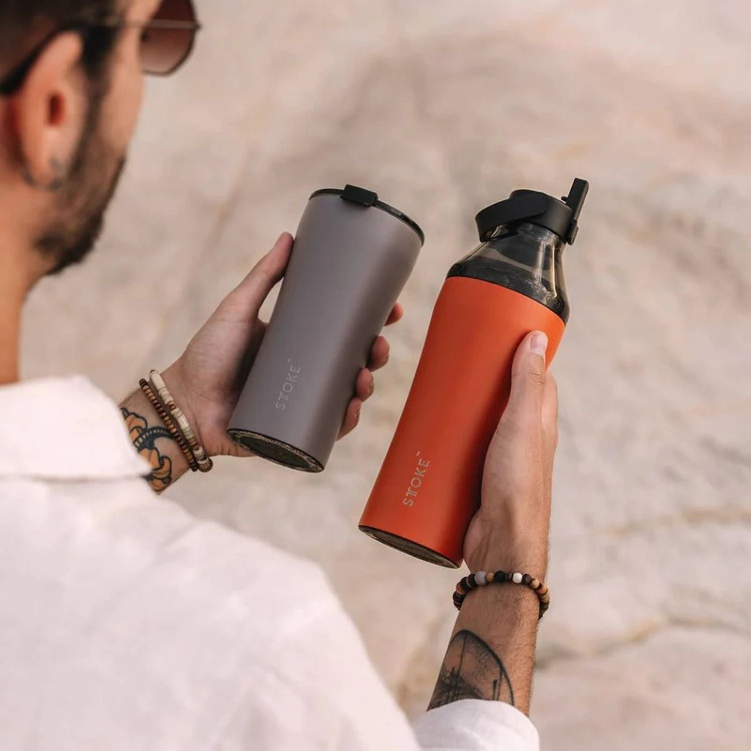 STTOKE Limited Edition Leakproof Ceramic Insulated Cup Powder Coating 16oz - Desert Sunburst