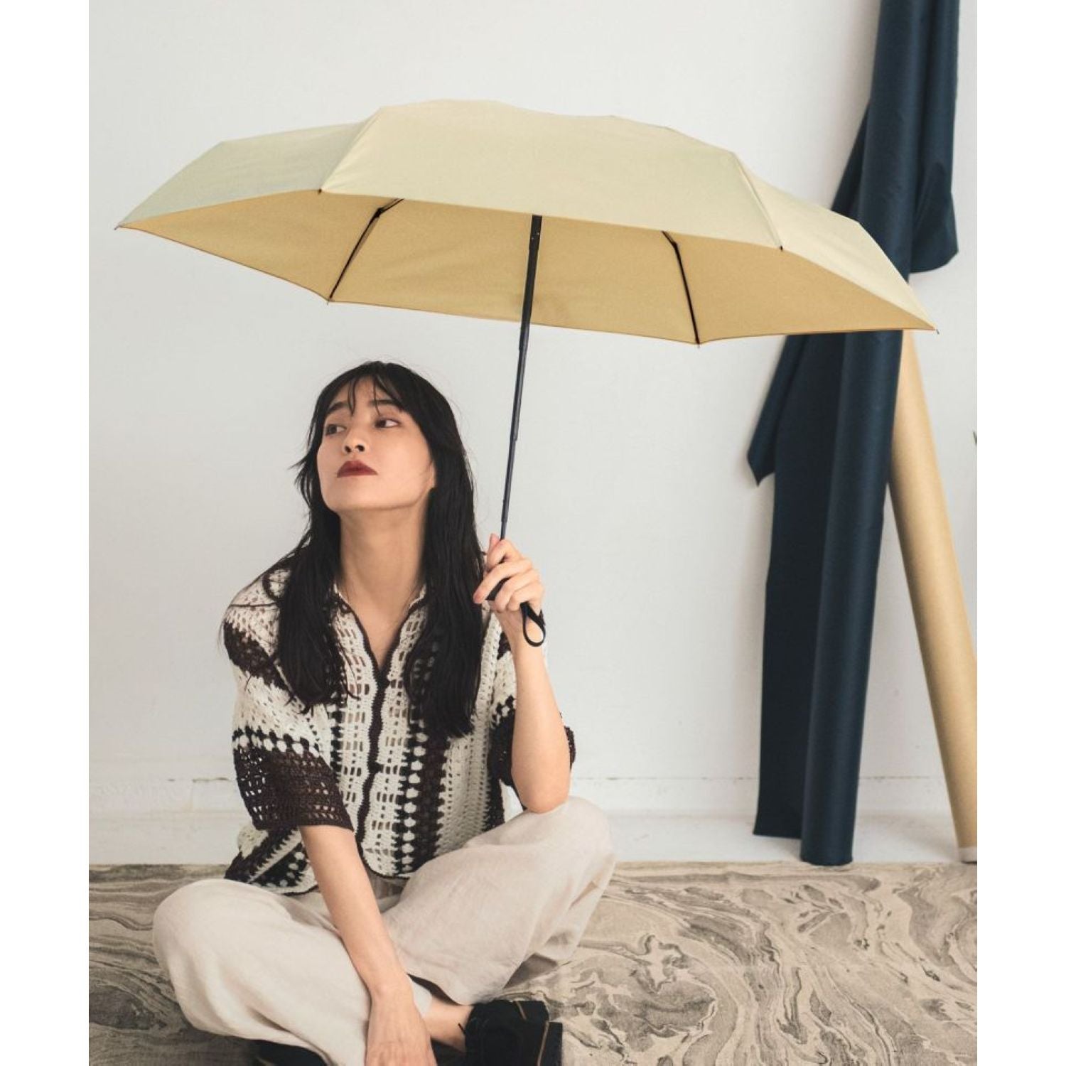 WPC UX Compact Tiny UV Protection Folding Umbrella 55cm (Beige)