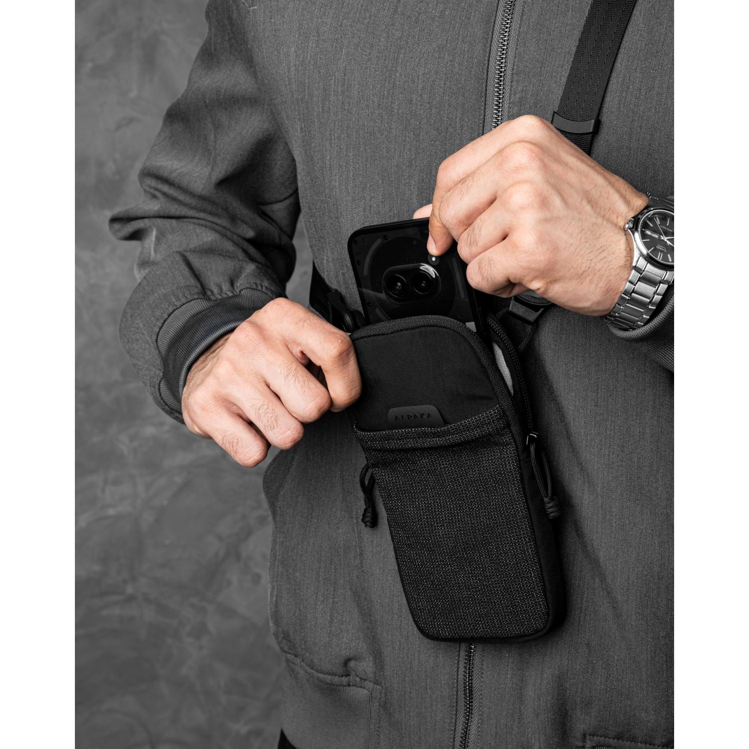 ALPAKA Modular Shoulder Pocket Slim Nylon Washed  Axoflux 400D (Black)