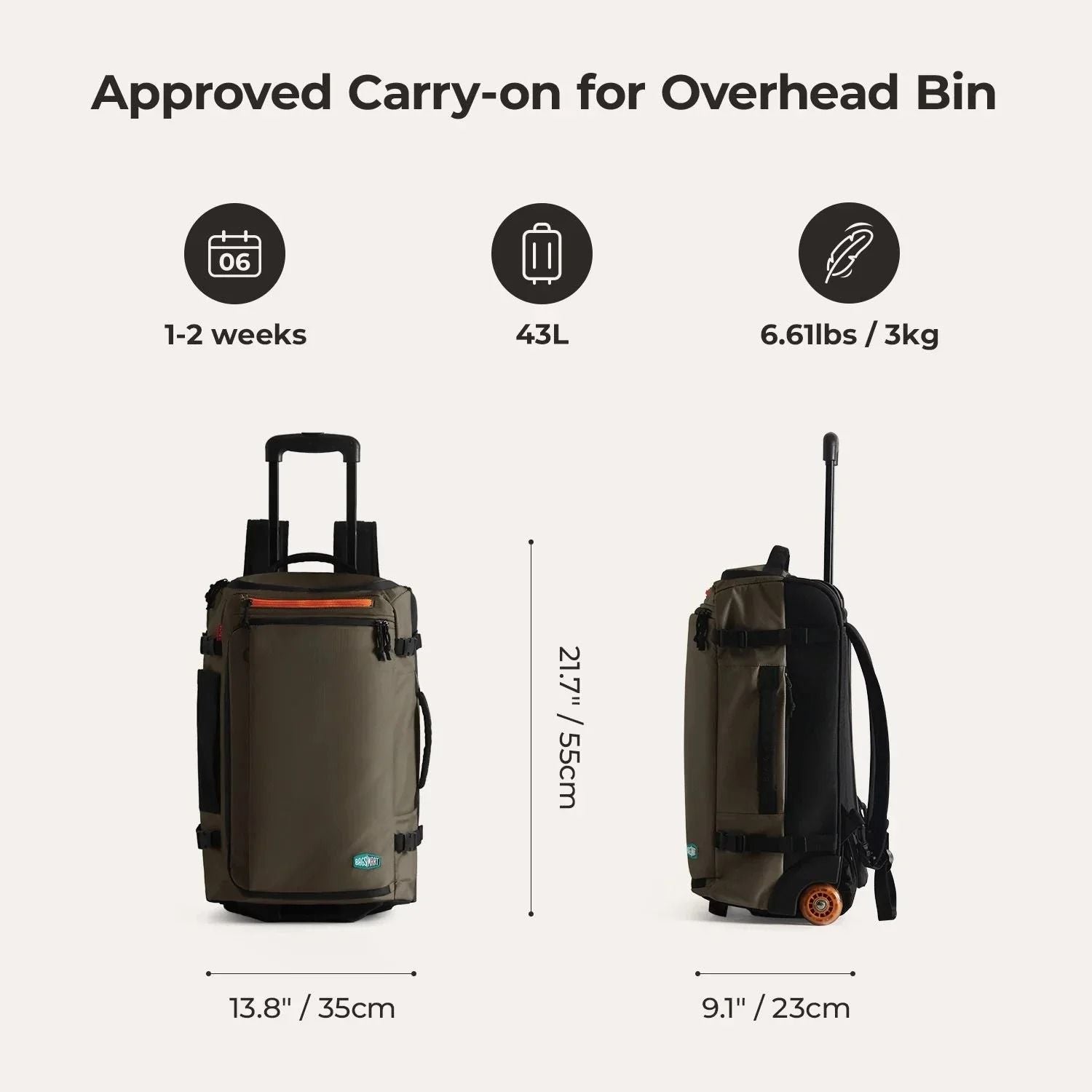 Bagsmart Blast Roller Backpack 43L (Cedar)