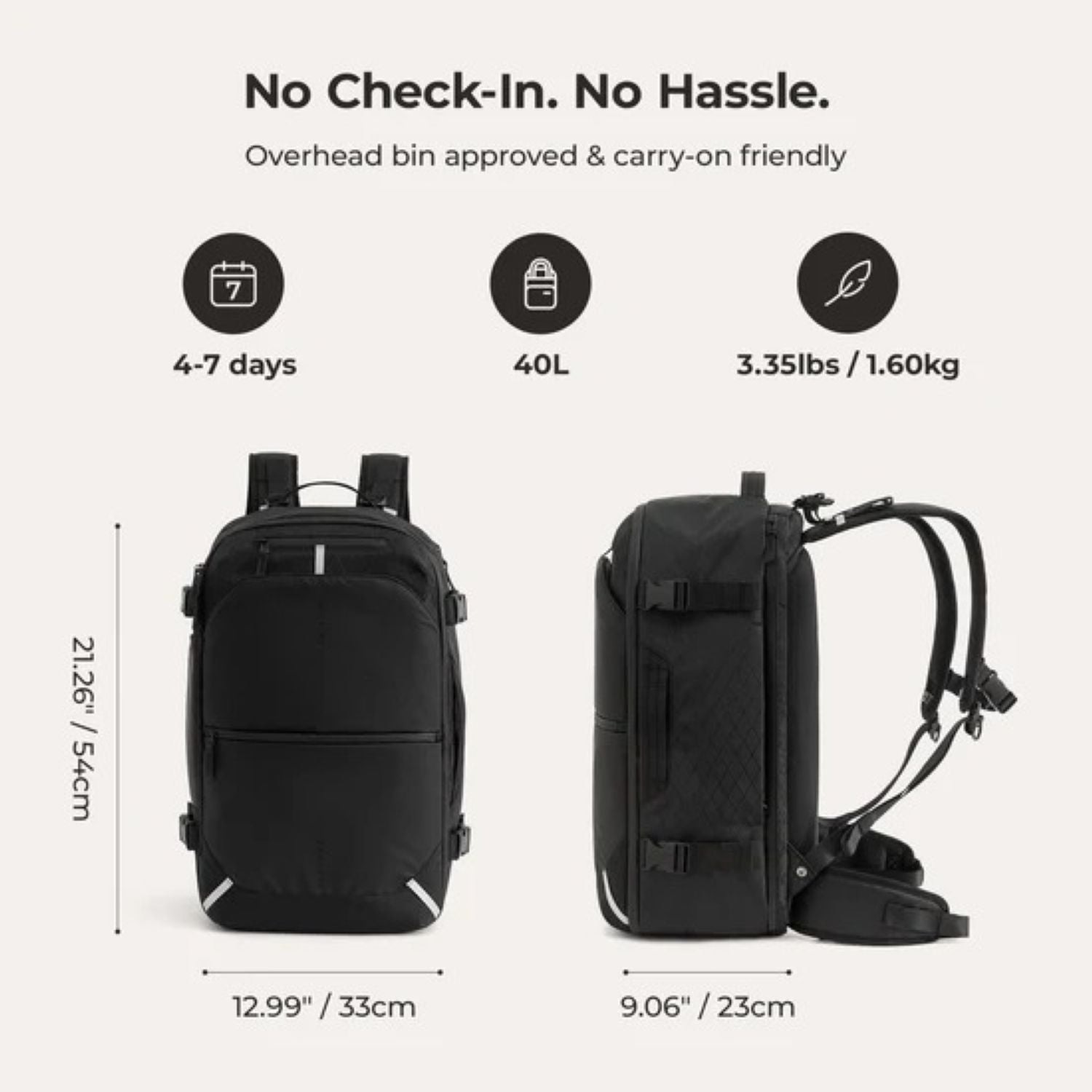 Bagsmart Dense Carry On Travel Backpack 40L (Black)
