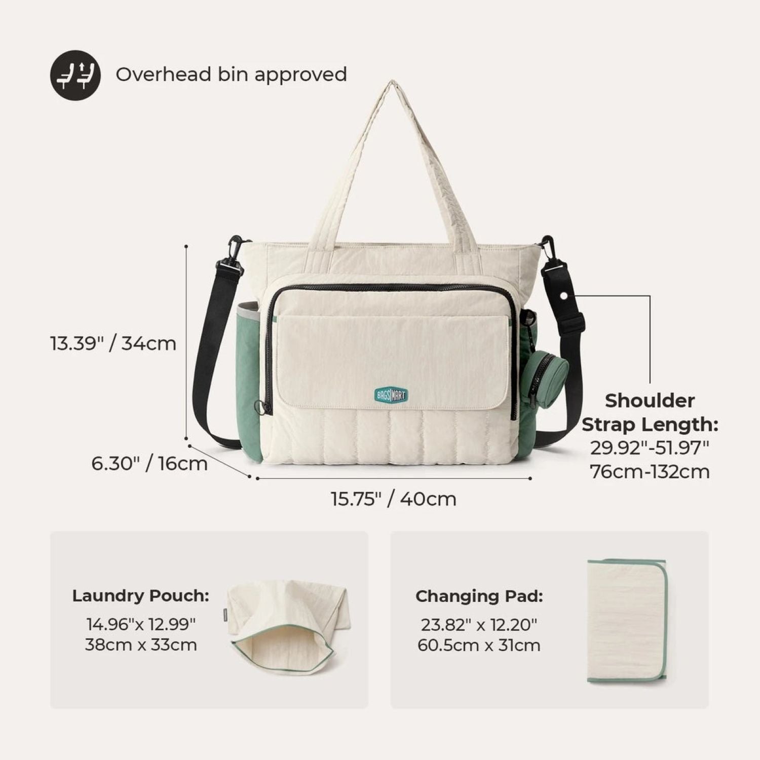 Bagsmart Paz Diaper Tote 25L (Celadon)