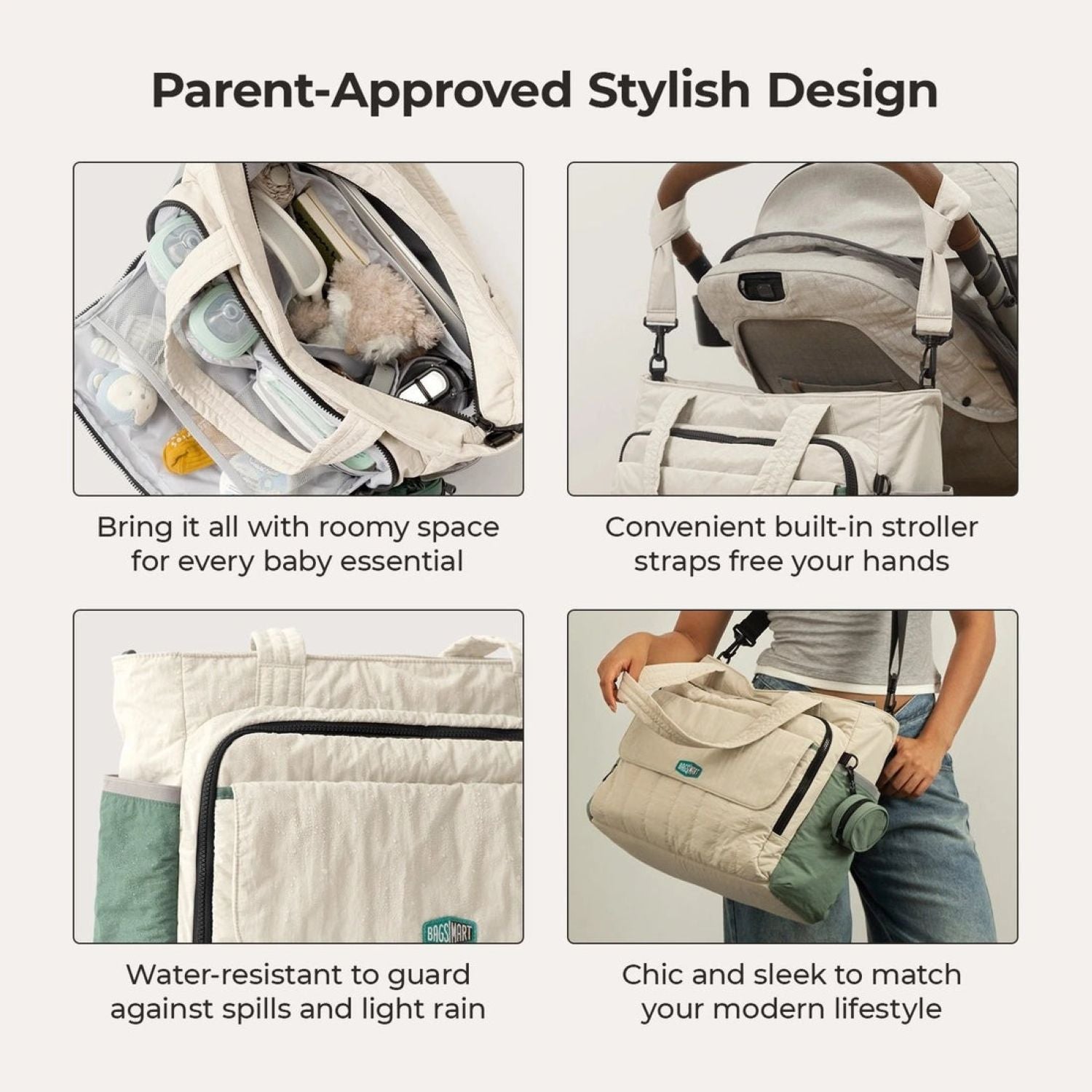 Bagsmart Paz Diaper Tote 25L (Celadon)