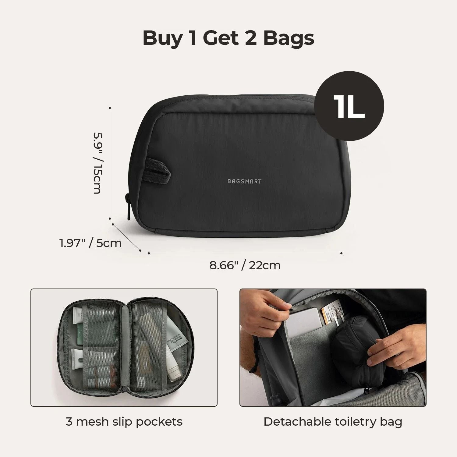 Bagsmart Soar 180° Open Clamshell Travel Backpack 25L Set (Shadow)