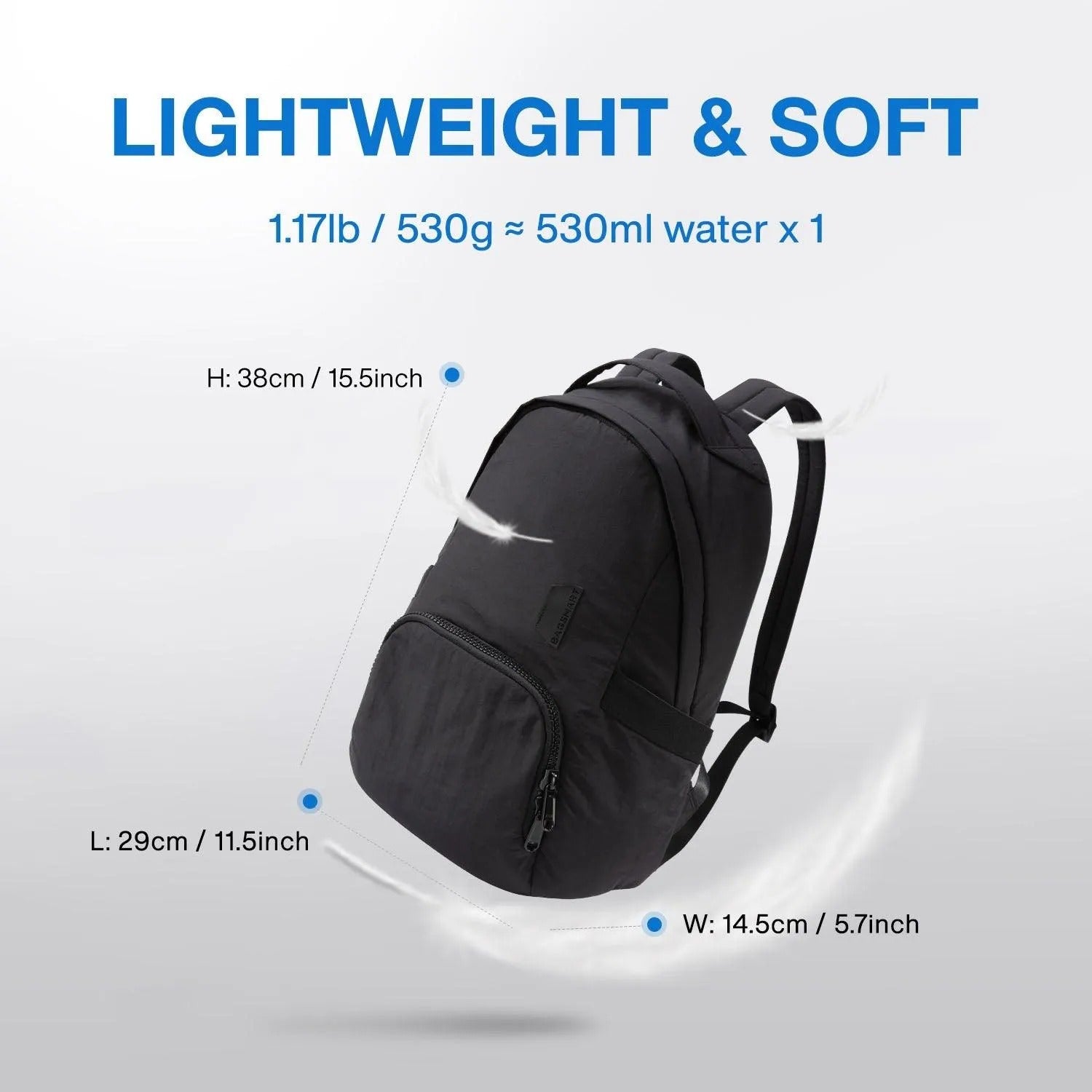 Bagsmart Zoraesque Feather Light Backpack 14L (Black)