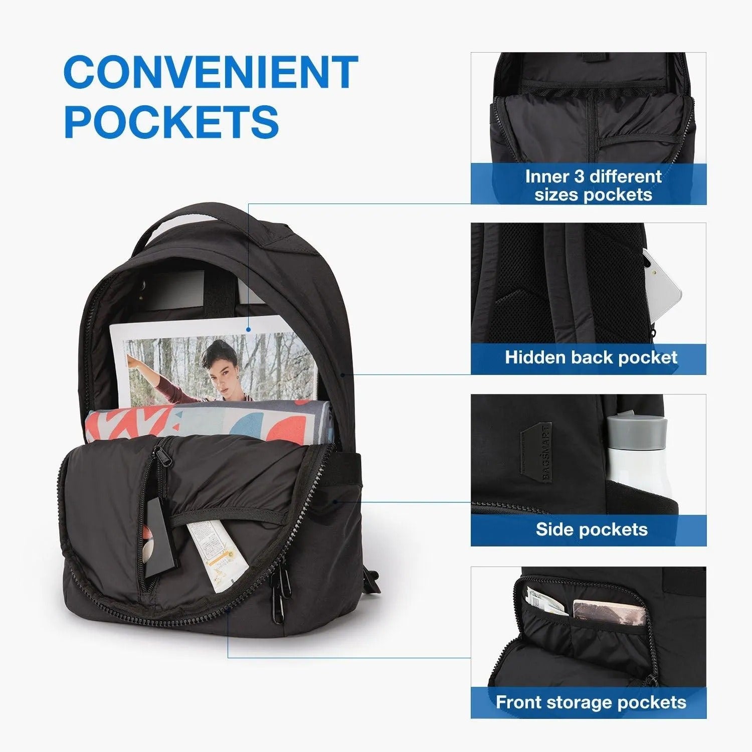 Bagsmart Zoraesque Feather Light Backpack 14L (Black)