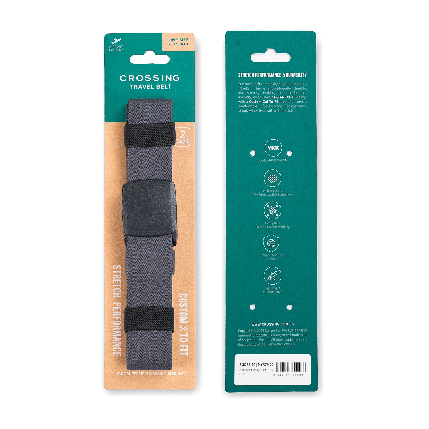 Crossing Travel Belt With Clip Buckle (One Size) - Grey