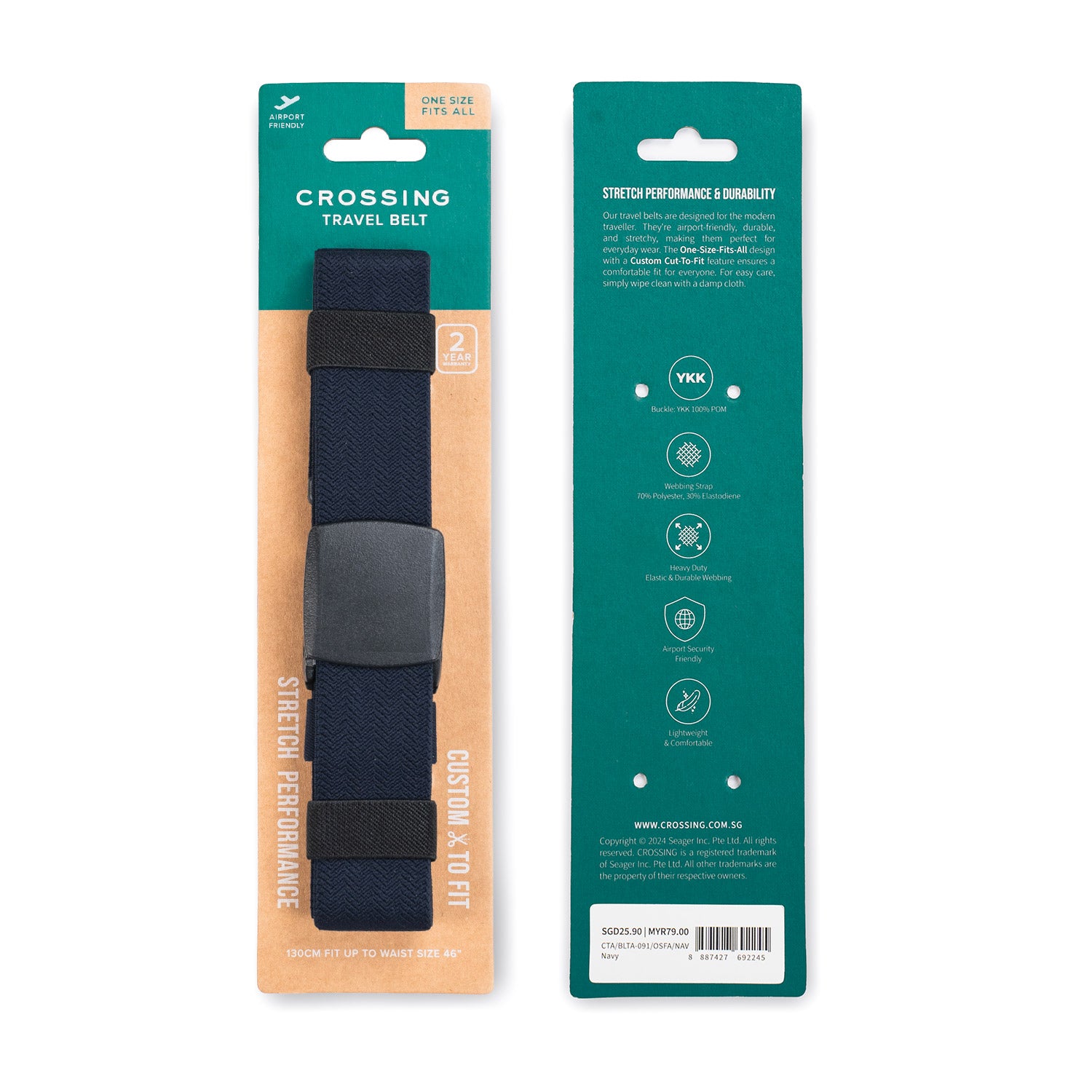 Crossing Travel Belt With Clip Buckle (One Size) - Navy